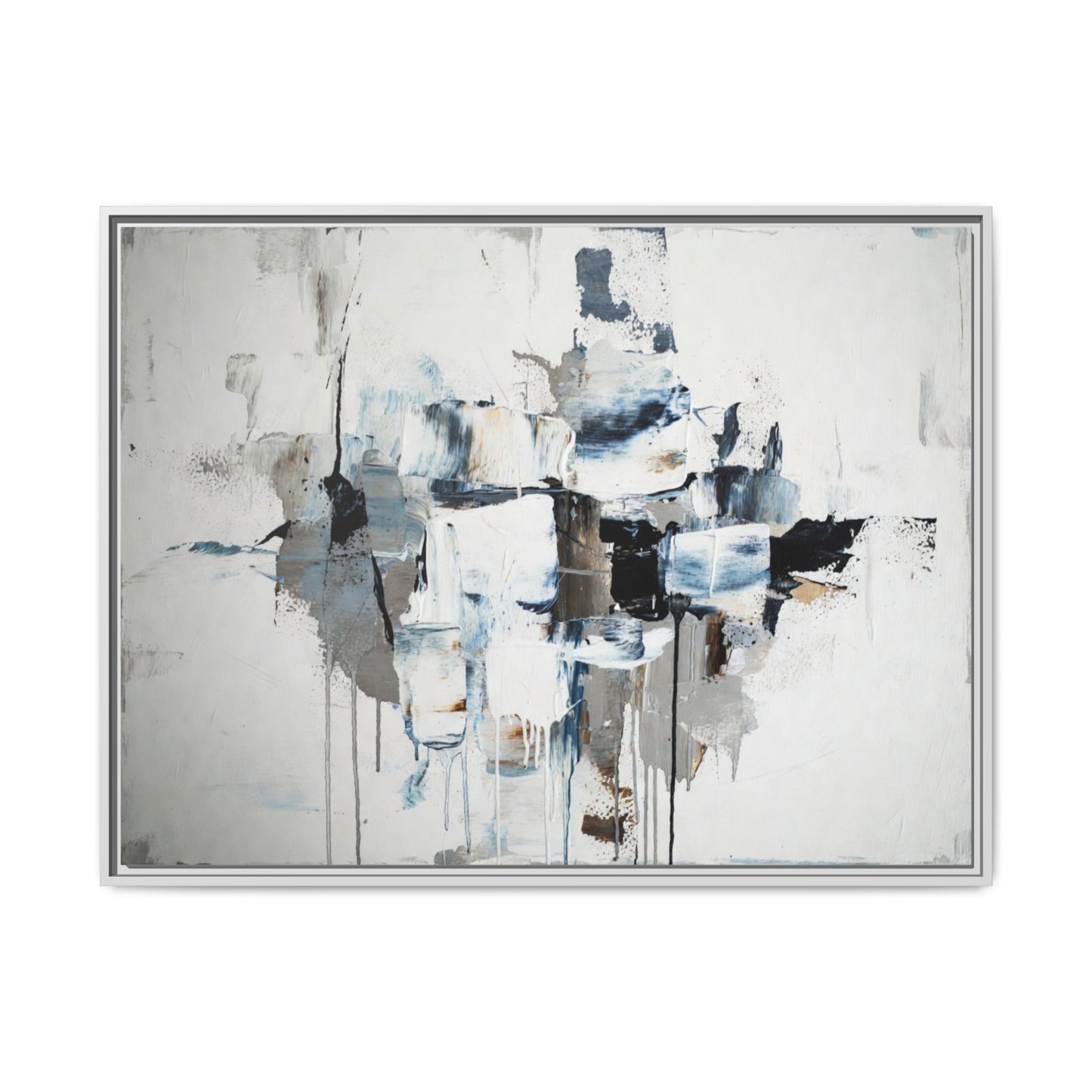 Framed Abstract Canvas Art — Blue Neutral Modern Wall Print