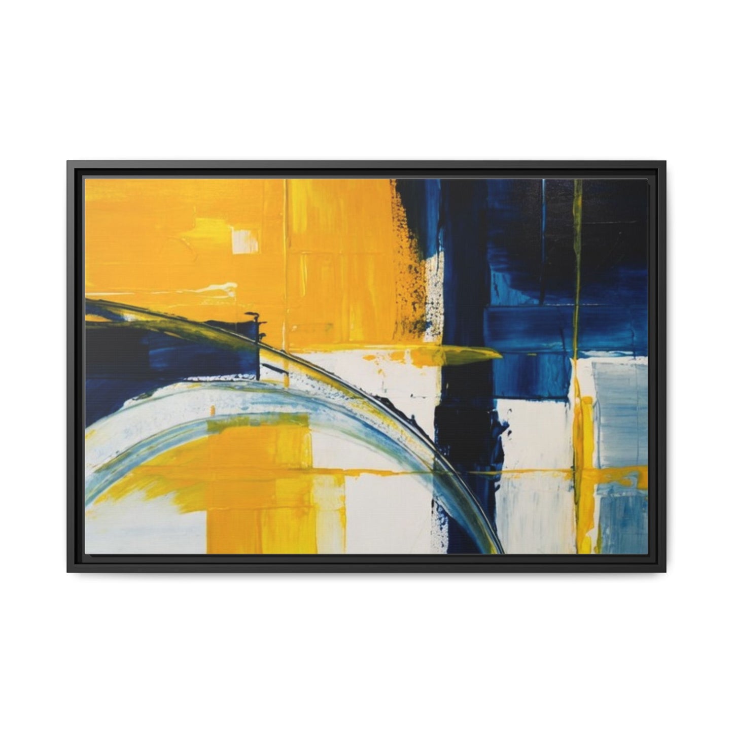 Abstract Yellow & Blue Framed Canvas Wall Art — Modern Matte Canvas Print