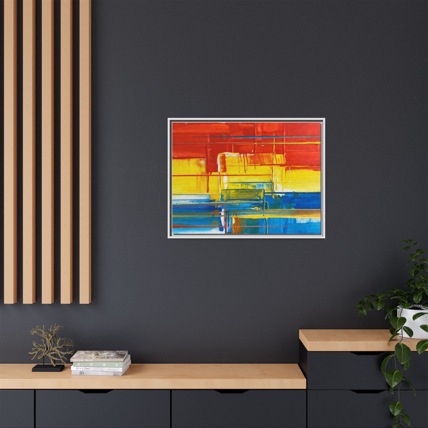 Abstract Multi-Color Framed Canvas Art — Modern Geometric Wall Decor