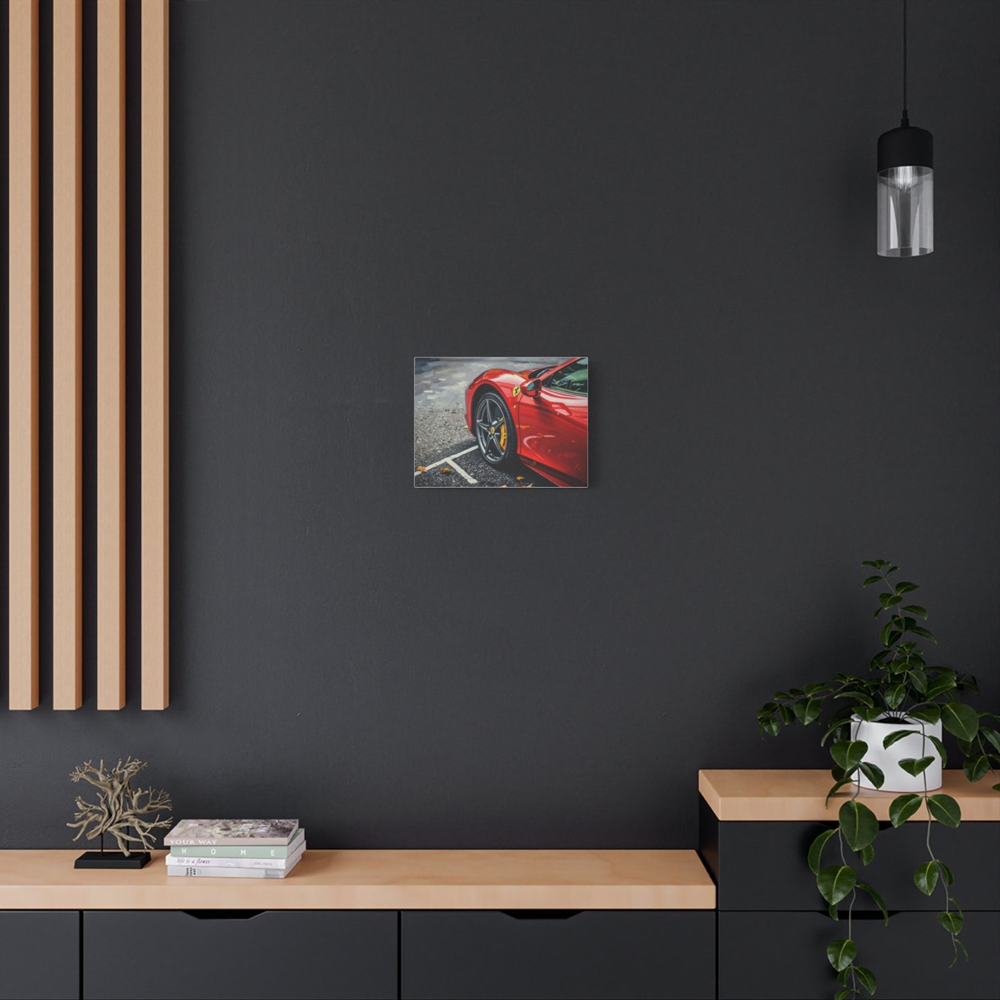 Red Sports Car Canvas Print — Ferrari Wheel Close-Up Matte Stretched Wall Art