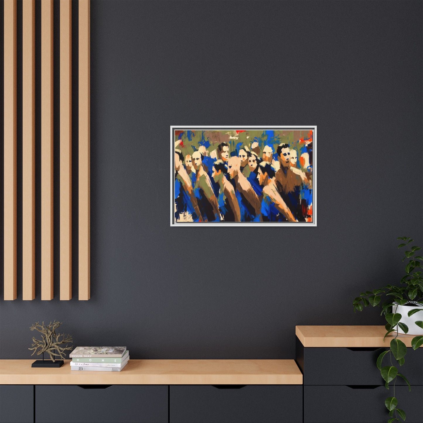 Abstract Crowd Matte Canvas Print — Framed Multi-Color Wall Art