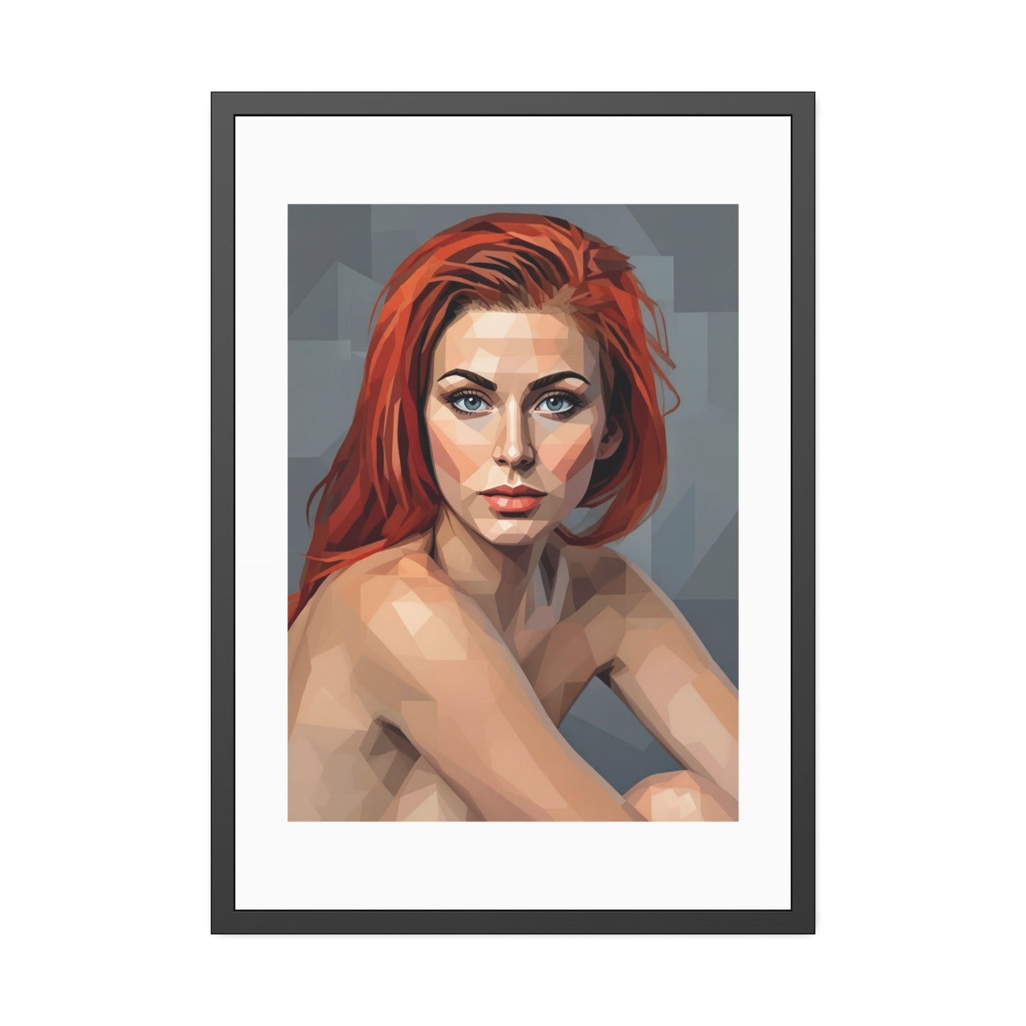 Framed Poster — Geometric Redhead Portrait Art Print