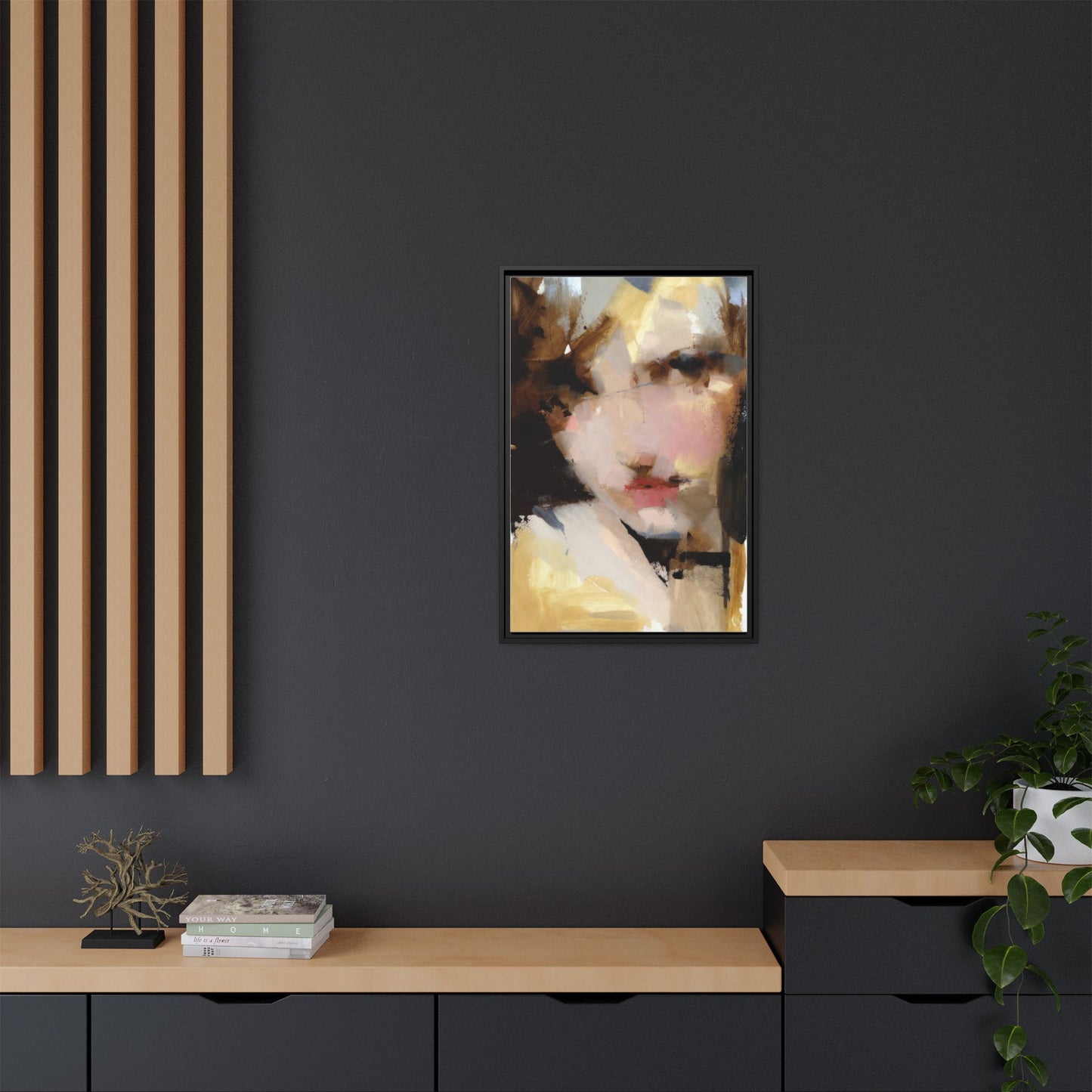 Abstract Portrait Matte Canvas Framed Print — Modern Feminine Wall Art
