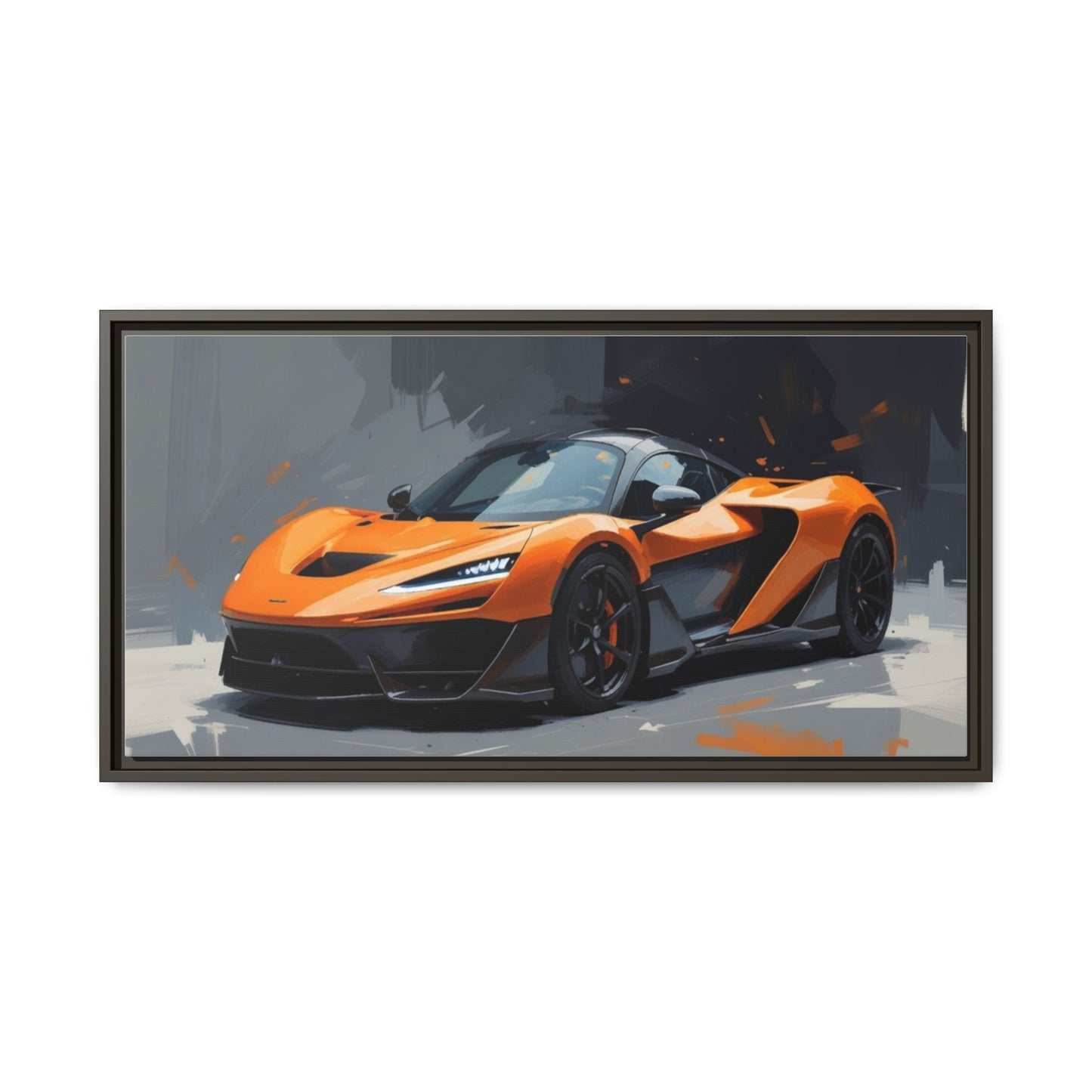 Framed Matte Canvas — Orange Sports Car Print