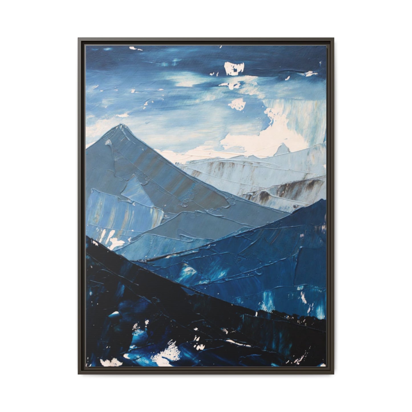 Blue Mountain Landscape Matte Canvas Framed | Abstract Mountain Wall Art