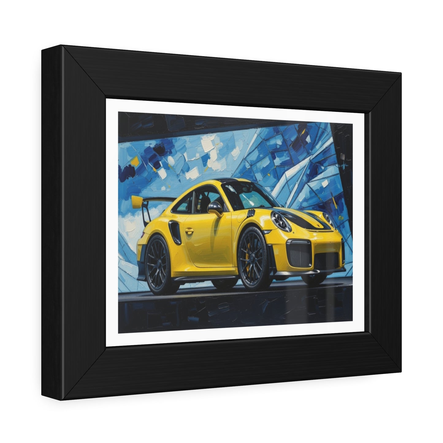 Framed Poster - Yellow Porsche Sports Car Art Print (Modern Automotive Wall Decor)