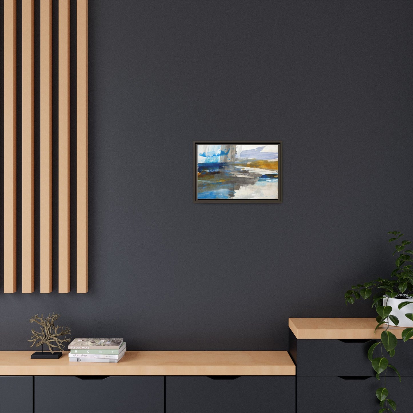 Abstract Blue & Gold Framed Canvas Art — Matte Multi-Color Wall Print