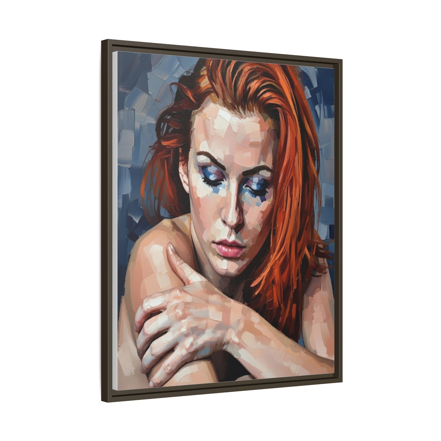Framed Matte Canvas Art – Contemplative Redhead Portrait