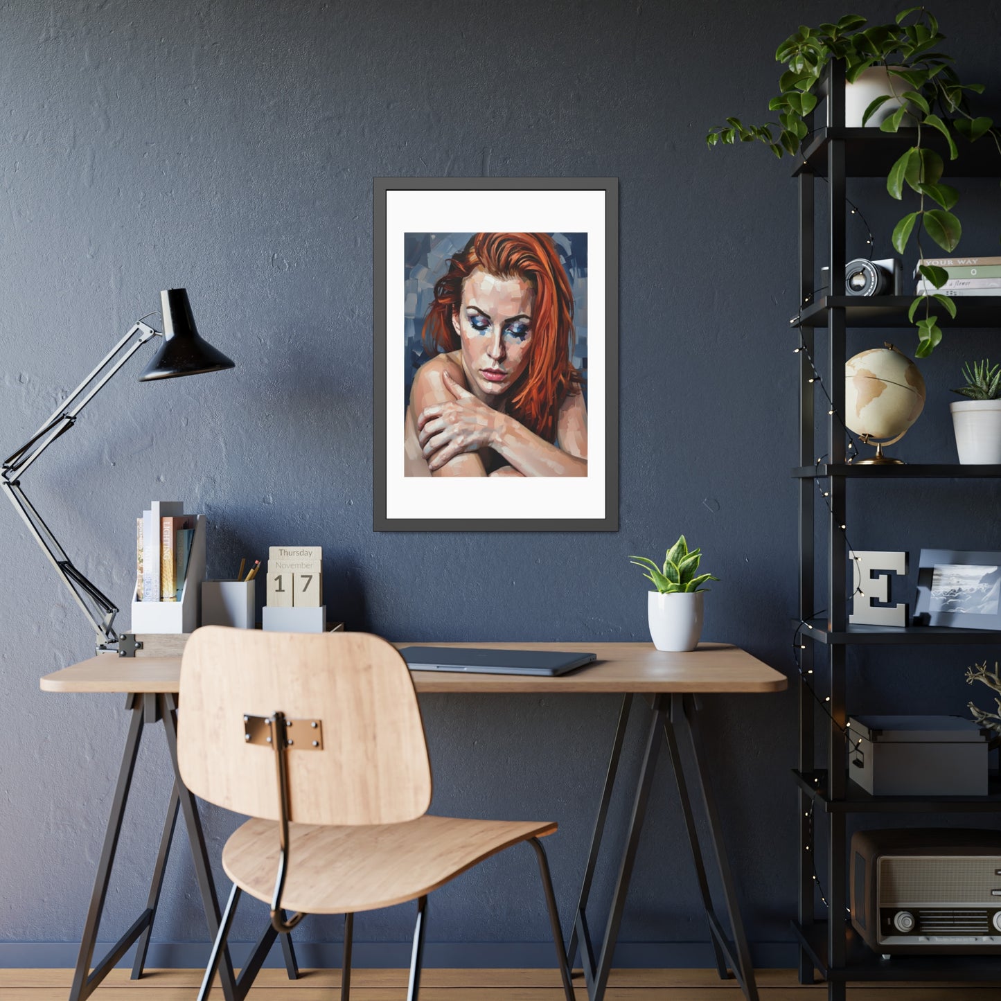 Framed Poster - Moody Redhead Portrait Art Print (Framed)