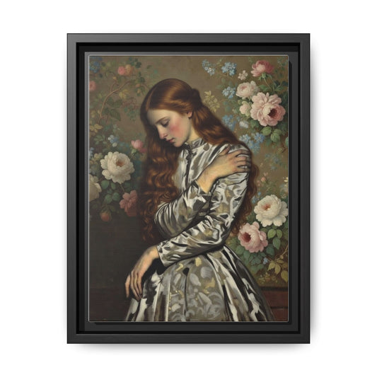 Framed Matte Canvas Art — Vintage Floral Portrait of a Young Woman