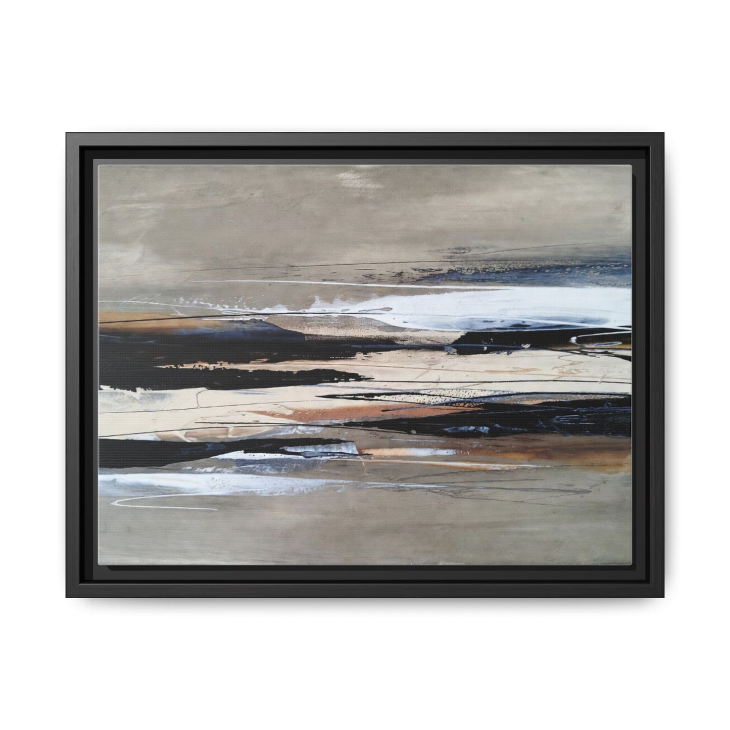 Abstract Seascape Matte Canvas Framed Wall Art — Neutral Coastal Landscape