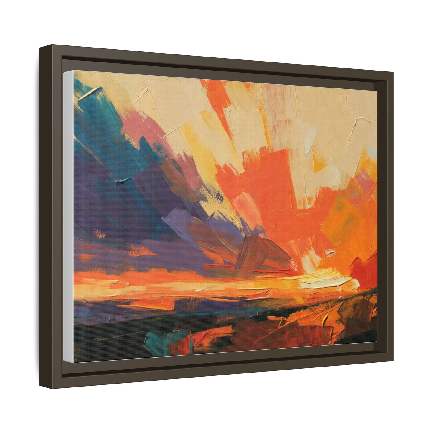 Framed Abstract Sunset Canvas Art – Multicolor Matte Wall Decor