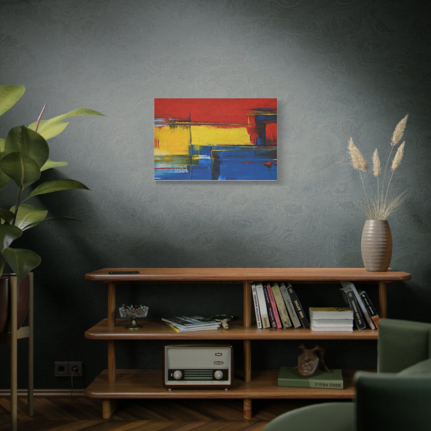 Abstract Color Block Matte Canvas Wall Art — Red, Yellow & Blue Stretched Canvas
