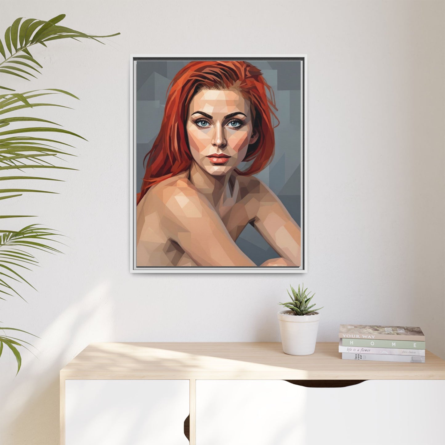 Framed Matte Canvas Portrait — Geometric Redhead Wall Art