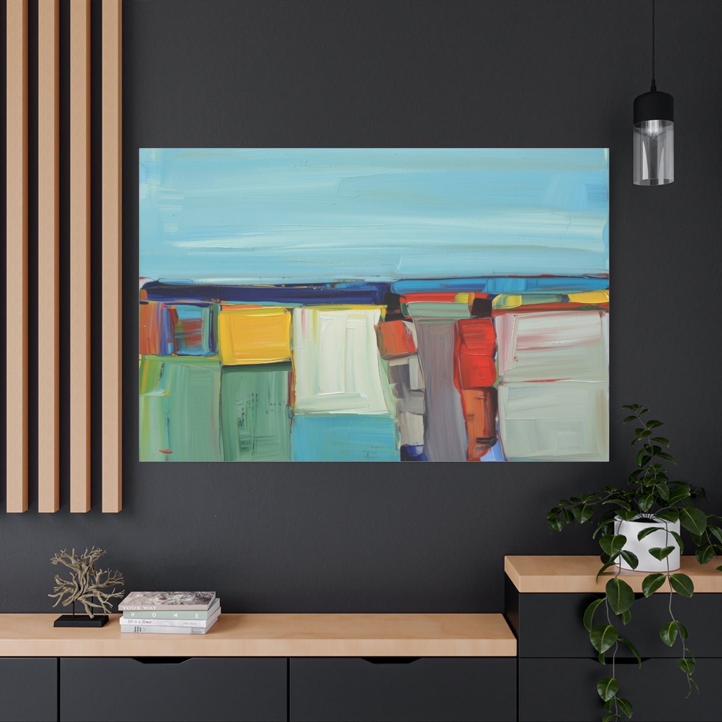 Abstract Coastal Landscape Canvas Print — Colorful Modern Seascape Wall Art