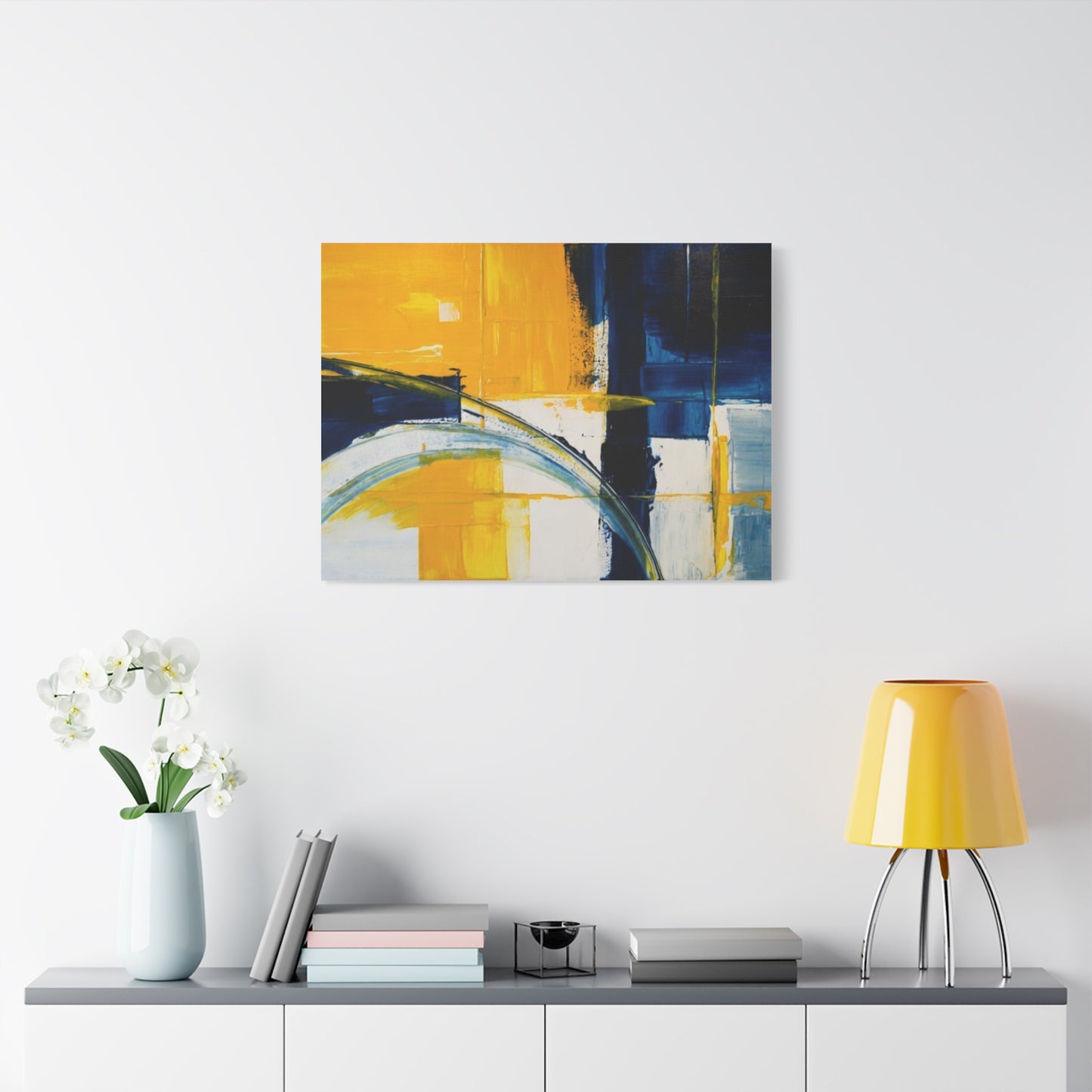 Abstract Blue & Yellow Arc Matte Canvas Wall Art - Stretched 1.25"