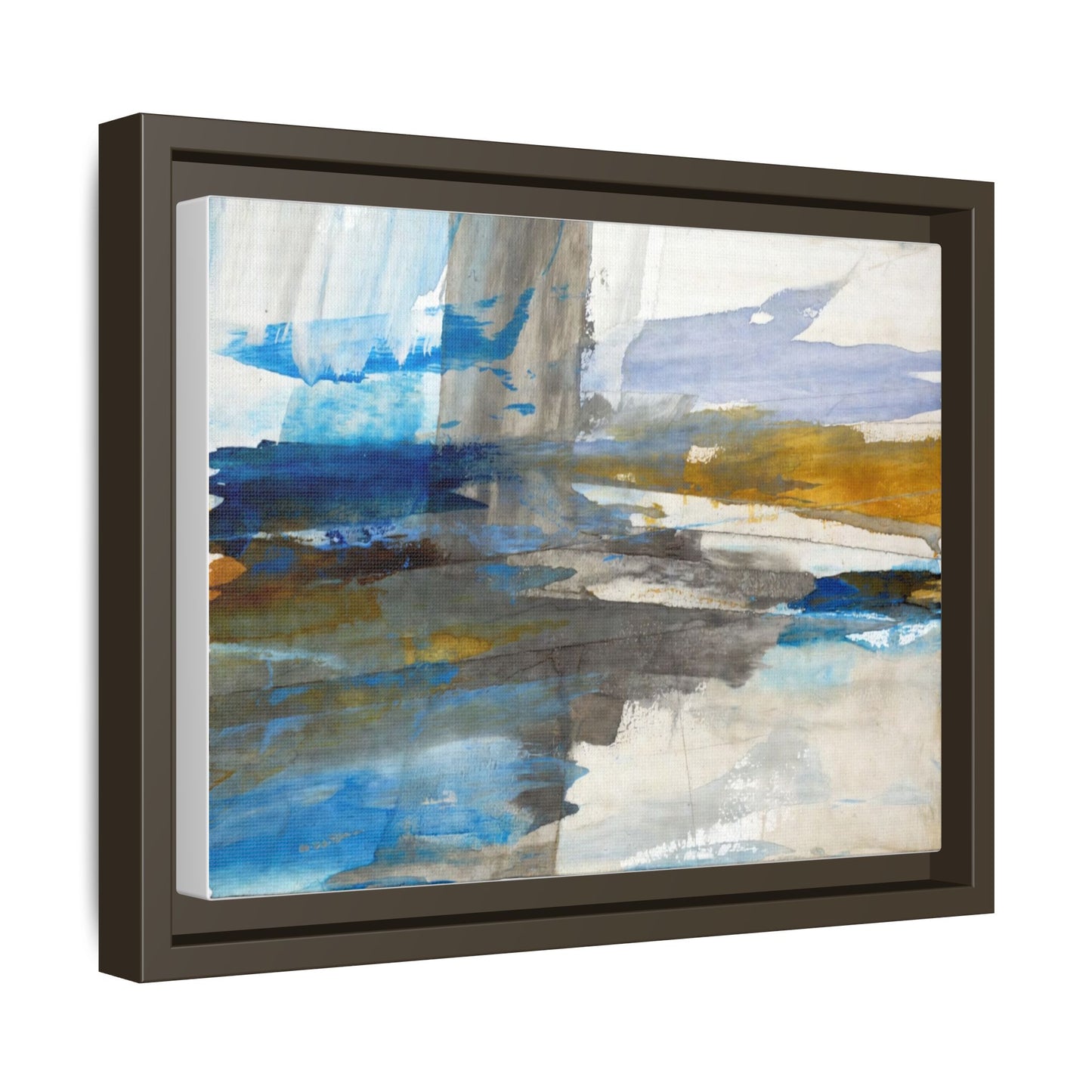 Abstract Blue & Gold Framed Canvas Art — Matte Multi-Color Wall Print