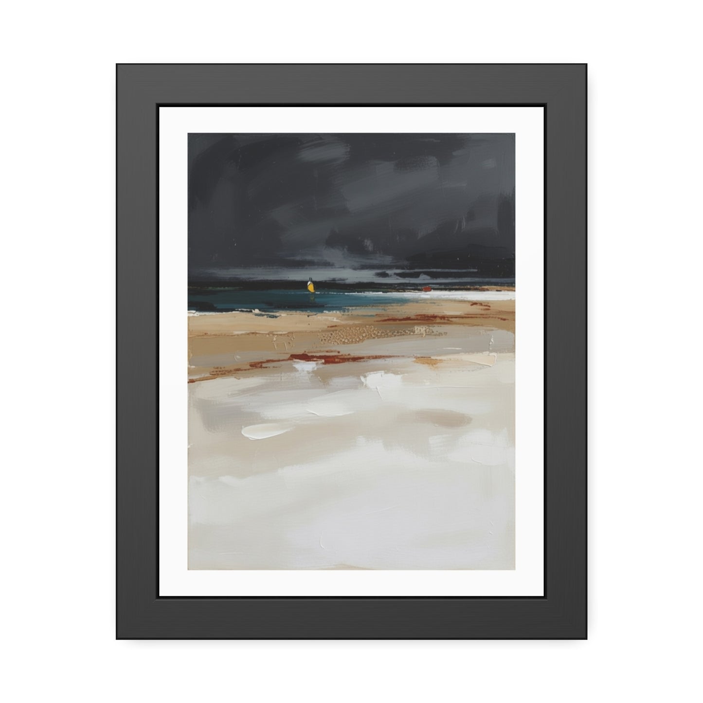 Framed Coastal Beach Print — Moody Seascape Poster in Black Frame