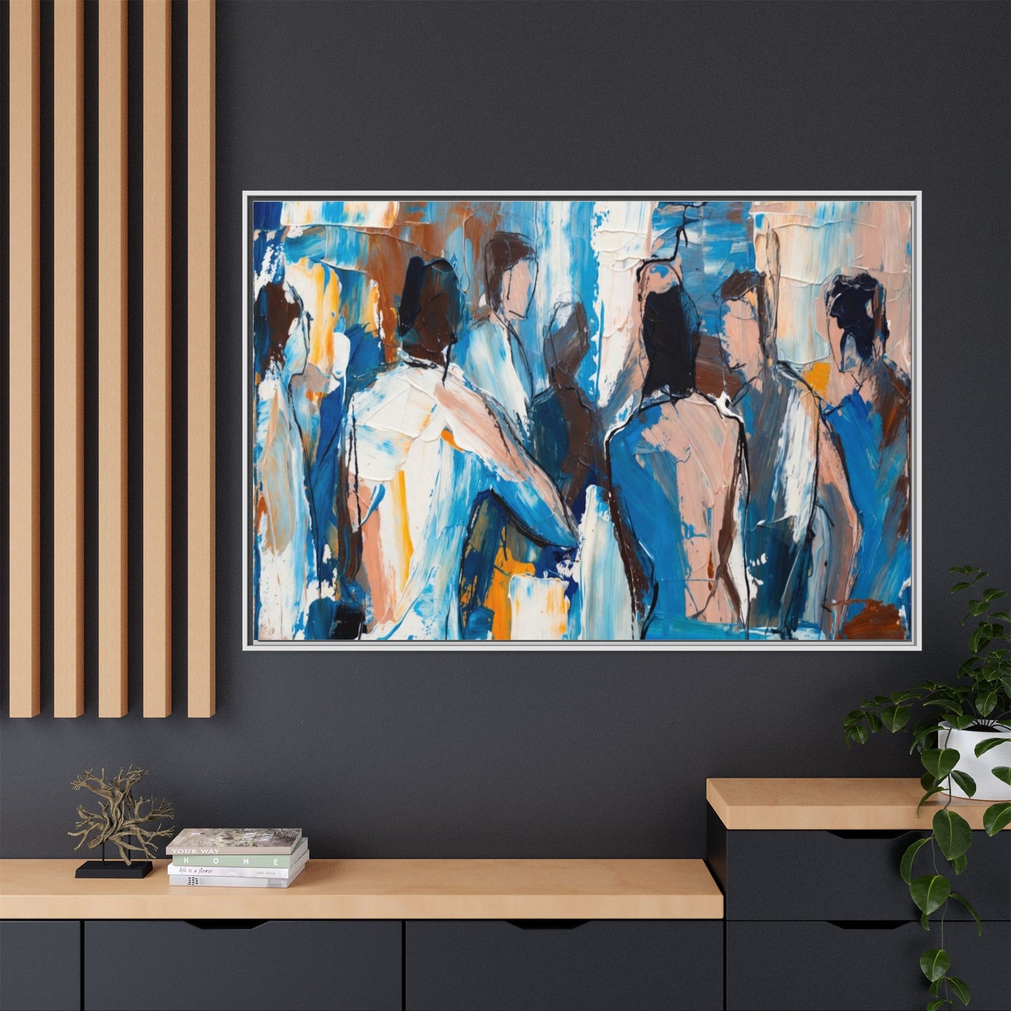 Abstract Coastal Figures Matte Canvas Framed Wall Art