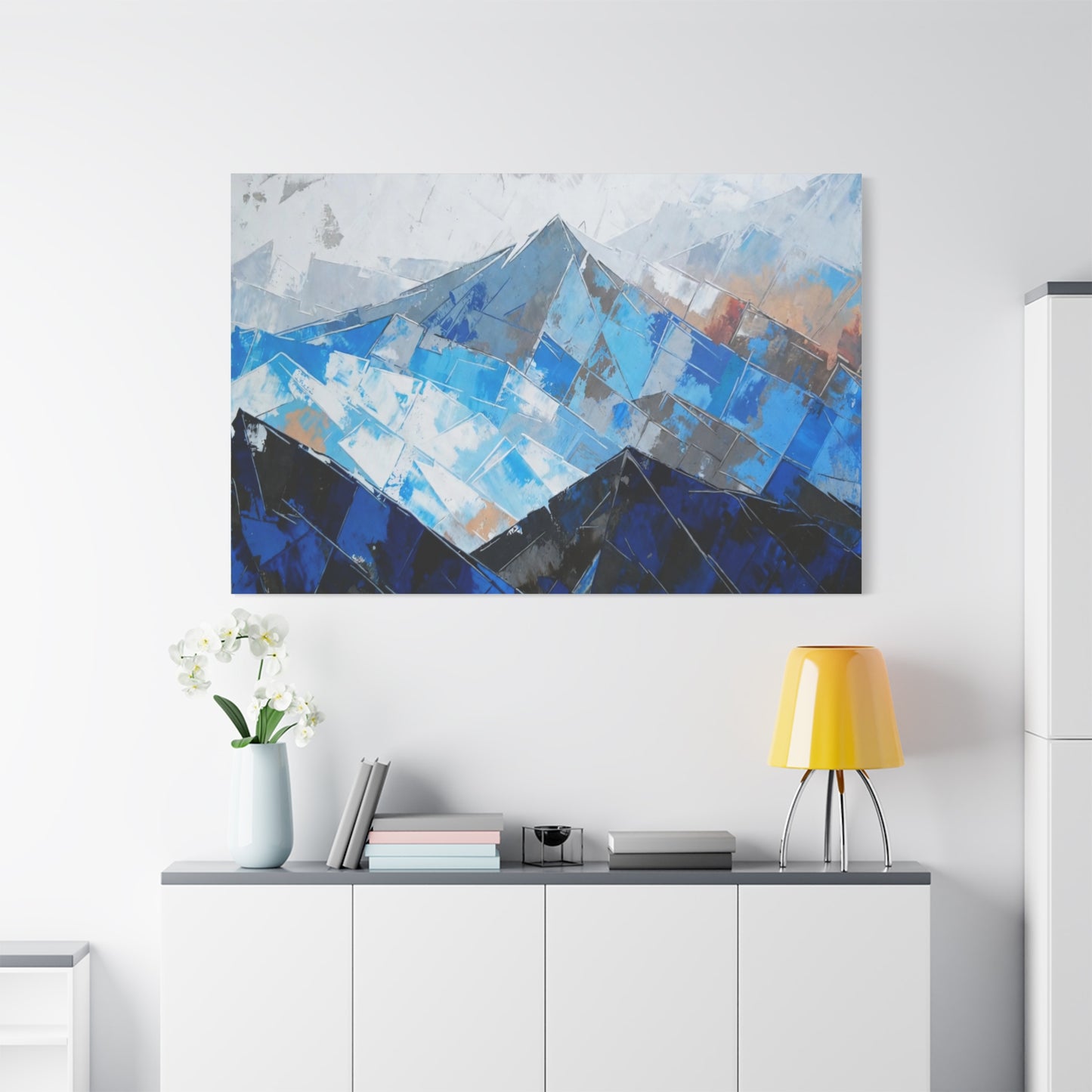 Blue Abstract Mountain Canvas Print – Modern Geometric Landscape Wall Art