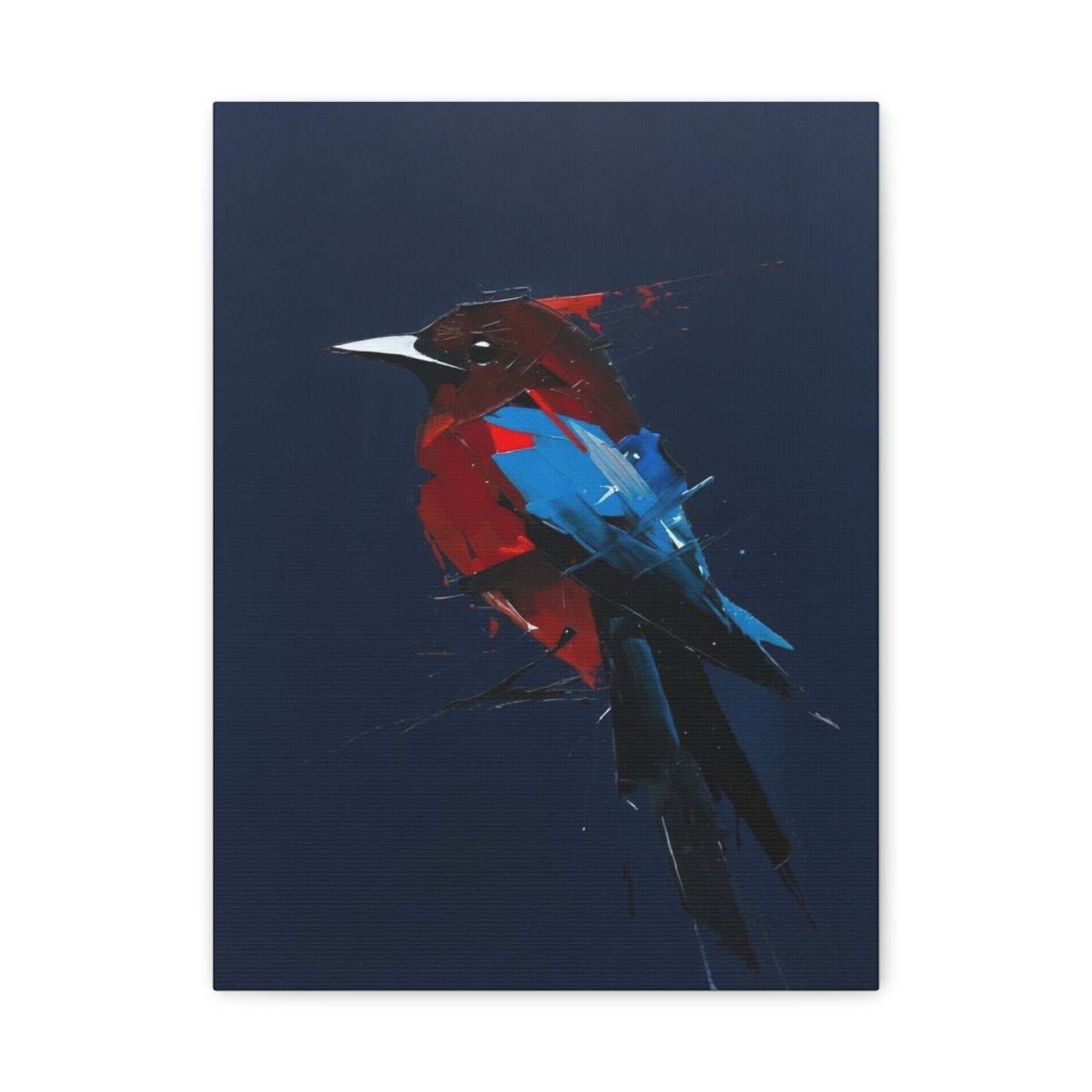 Abstract Red & Blue Bird Canvas Print — Matte Stretched Wall Art
