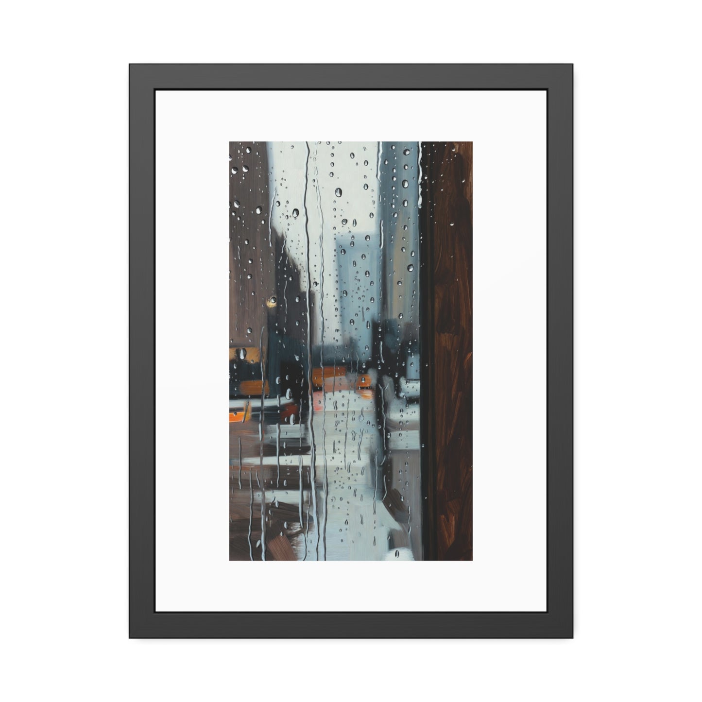 Framed Cityscape Poster — Rainy Window Urban Art Print