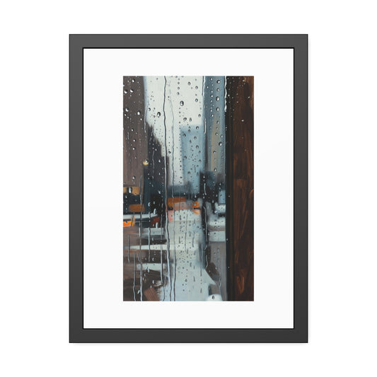 Framed Cityscape Poster — Rainy Window Urban Art Print