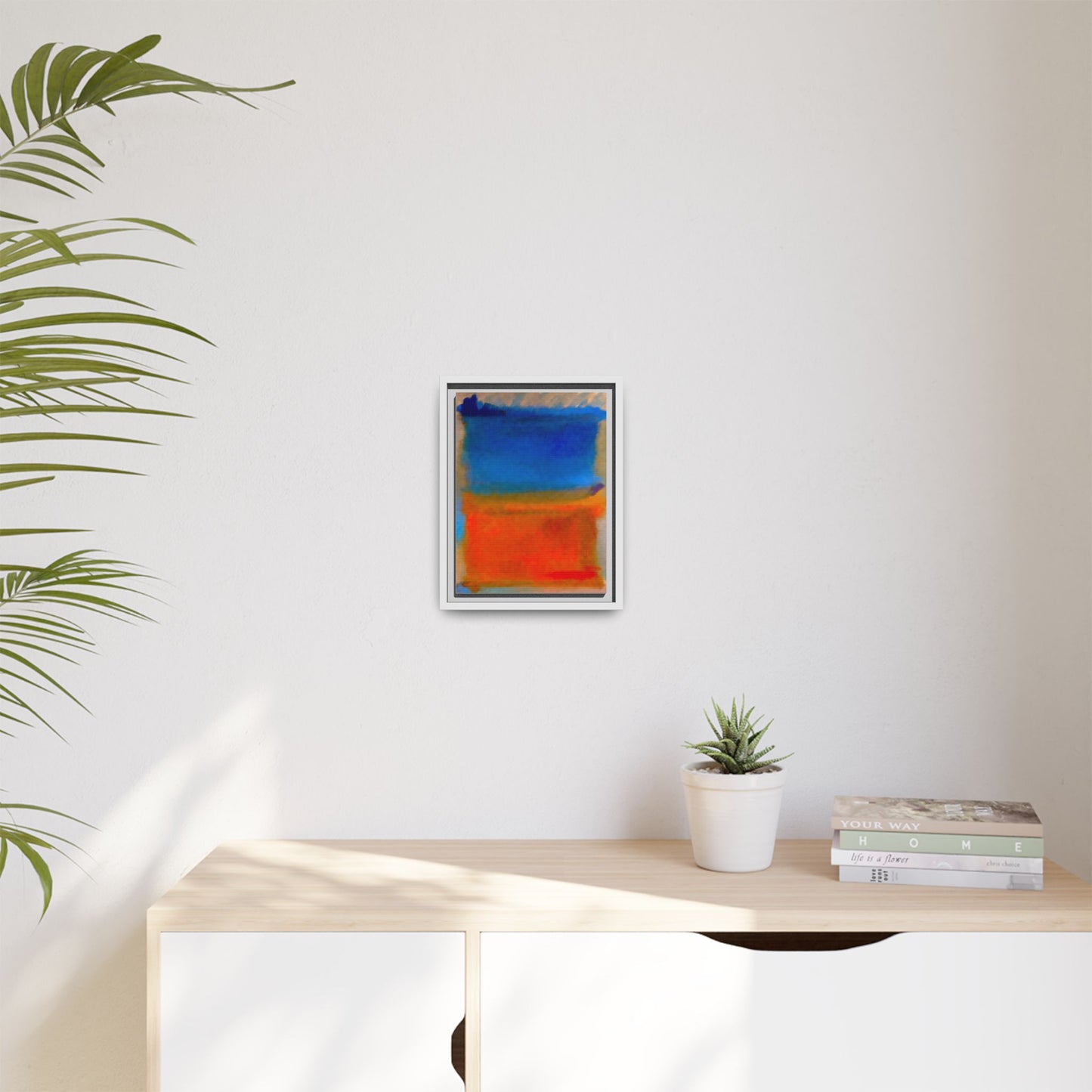 Abstract Color Block Matte Canvas Framed Wall Art — Blue & Orange Modern Painting