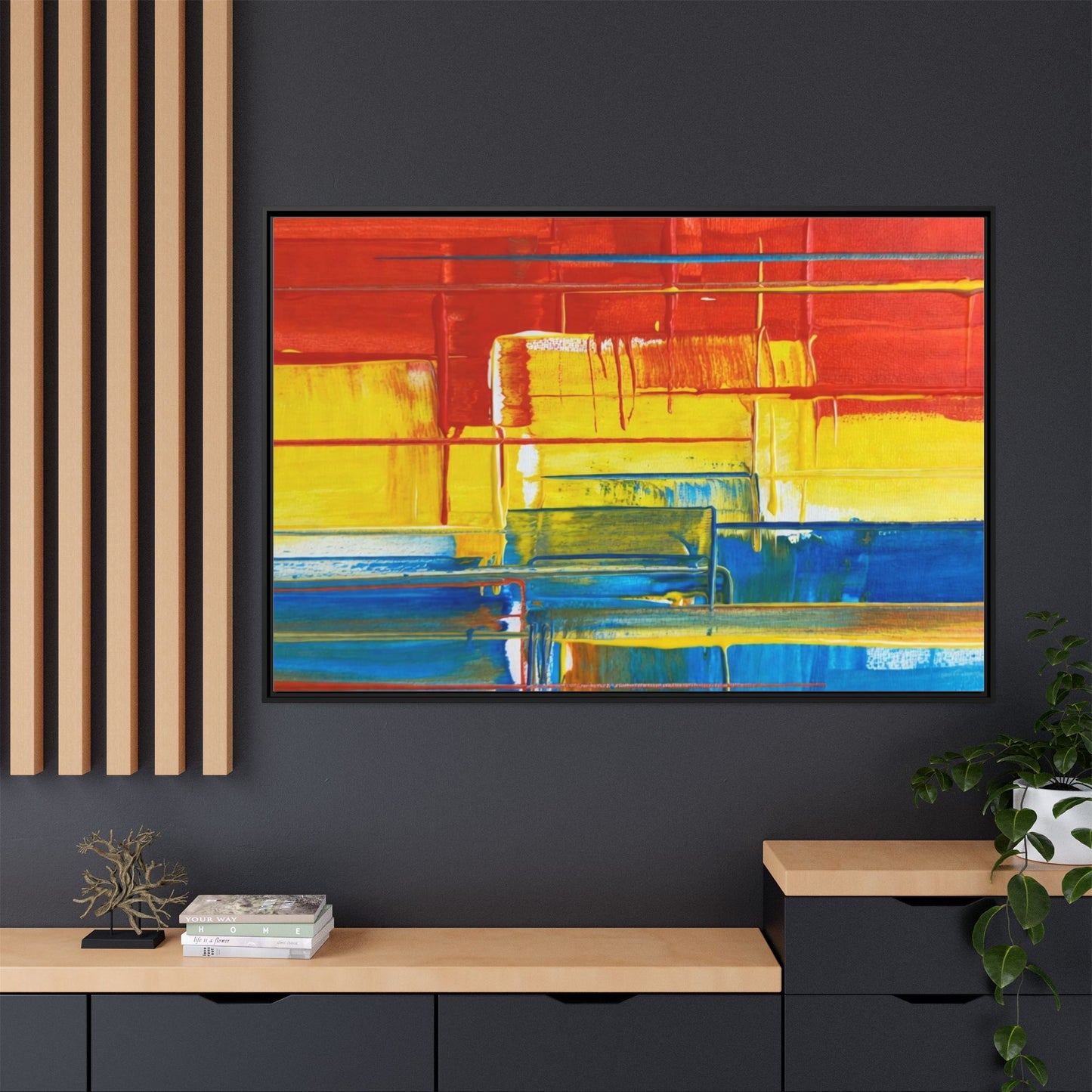 Abstract Multi-Color Framed Canvas Art — Modern Geometric Wall Decor