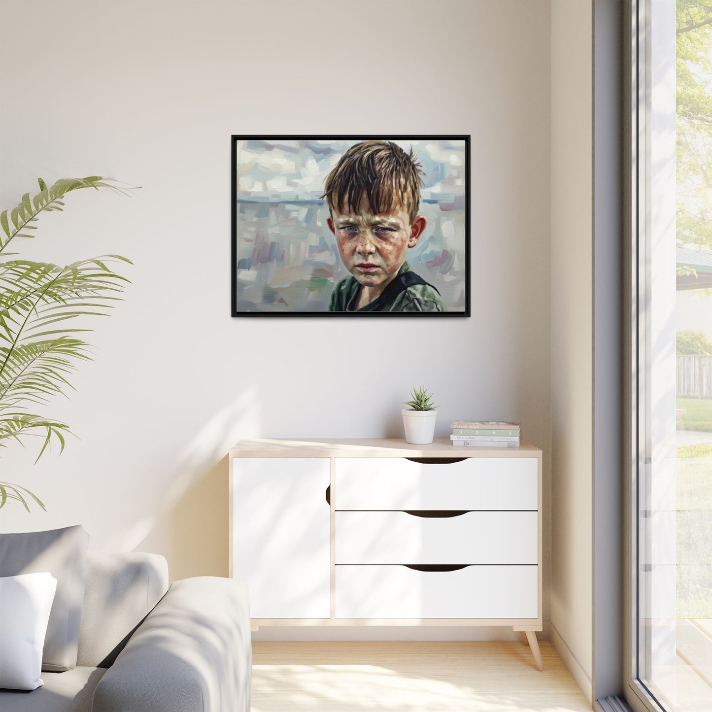 Framed Matte Canvas: Gritty Boy Portrait Art Print
