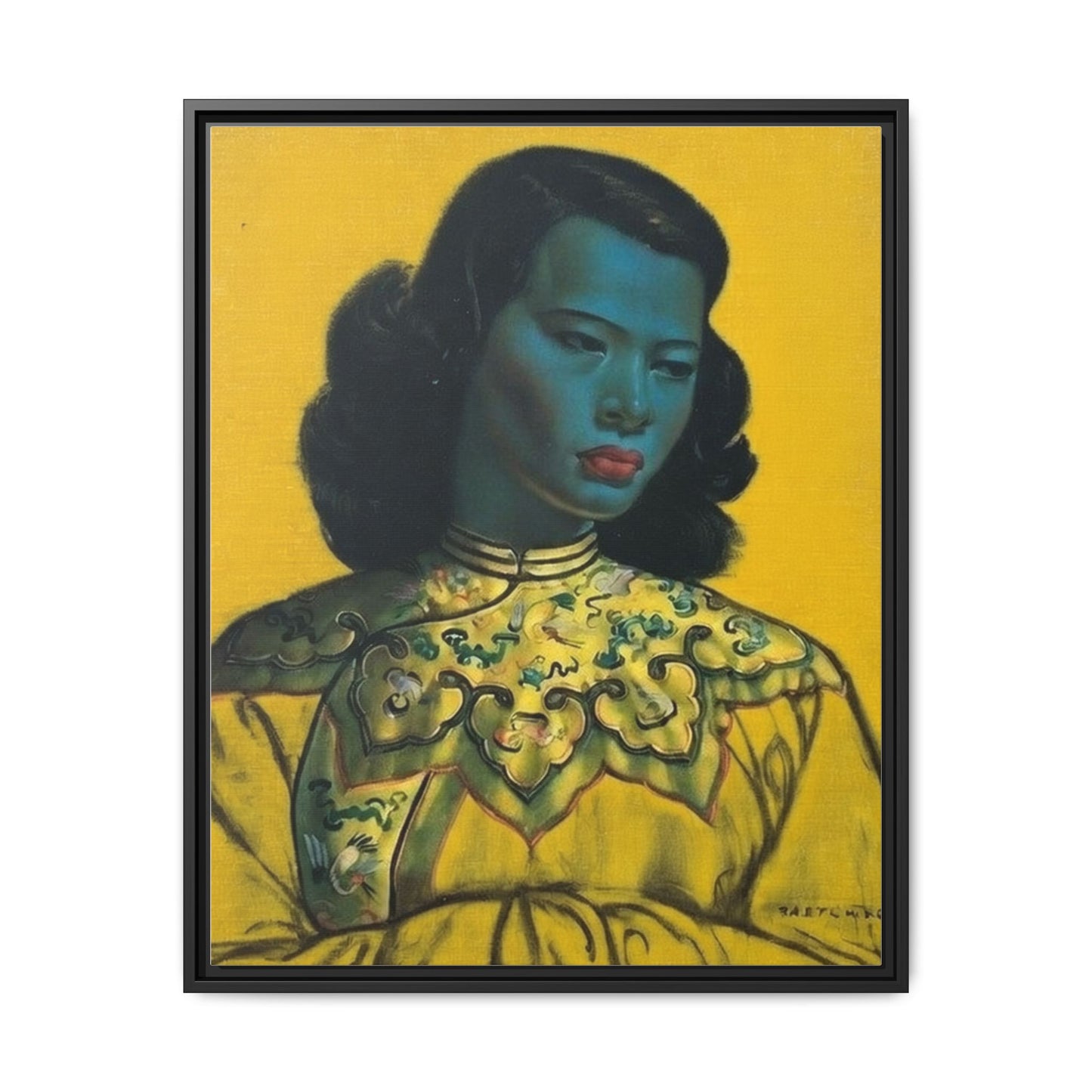Framed Matte Canvas Art Print — Vintage Portrait with Yellow Background