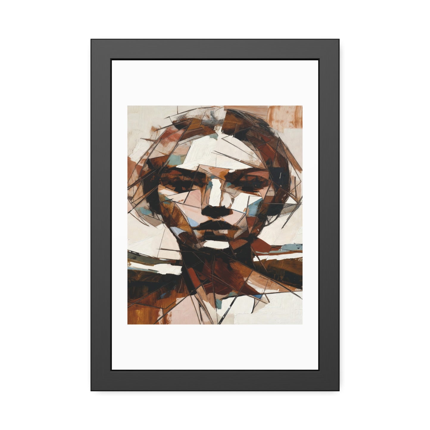 Abstract Cubist Portrait Framed Art Print — Modern Neutral Wall Decor