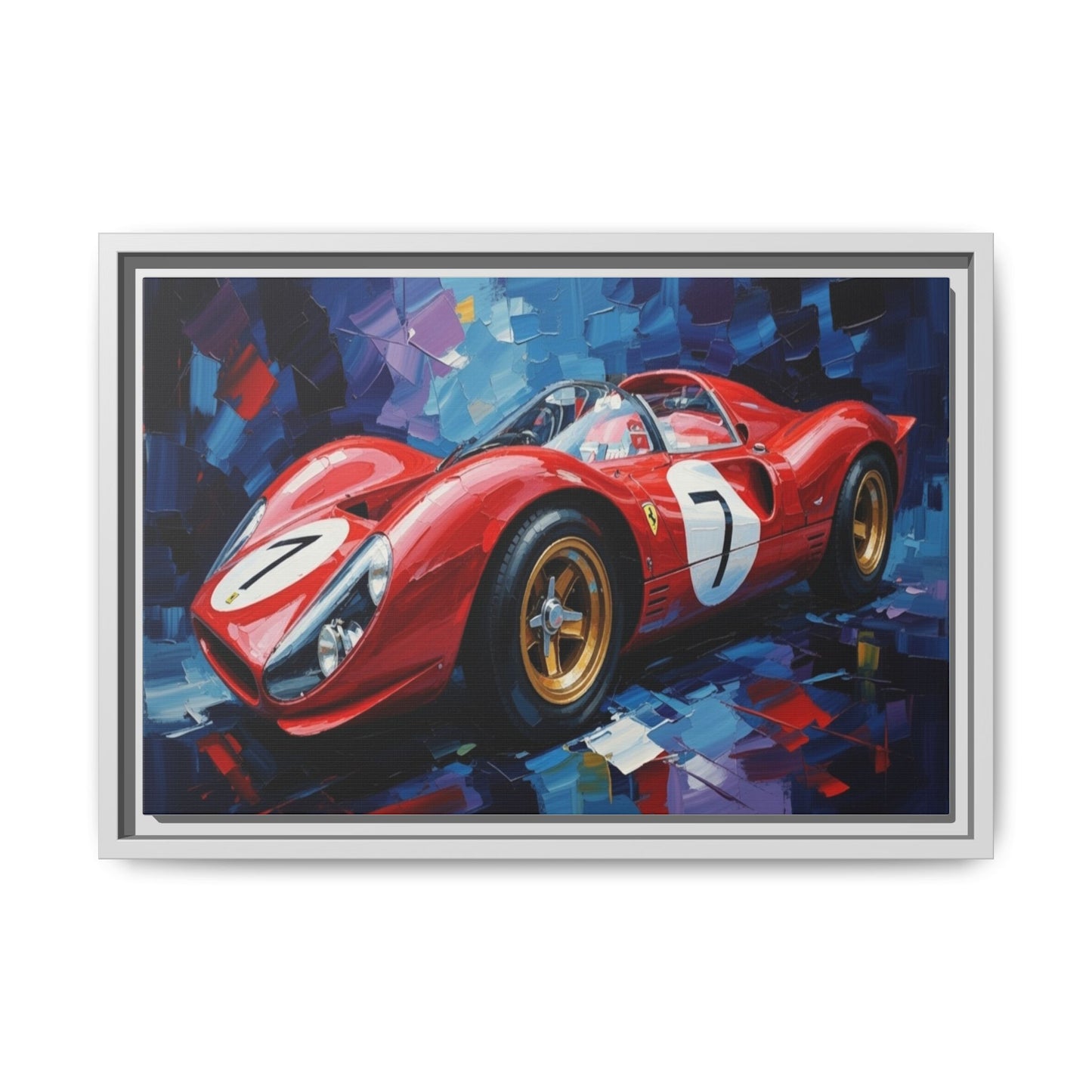Vintage Ferrari Red Racecar Matte Canvas Framed Wall Art