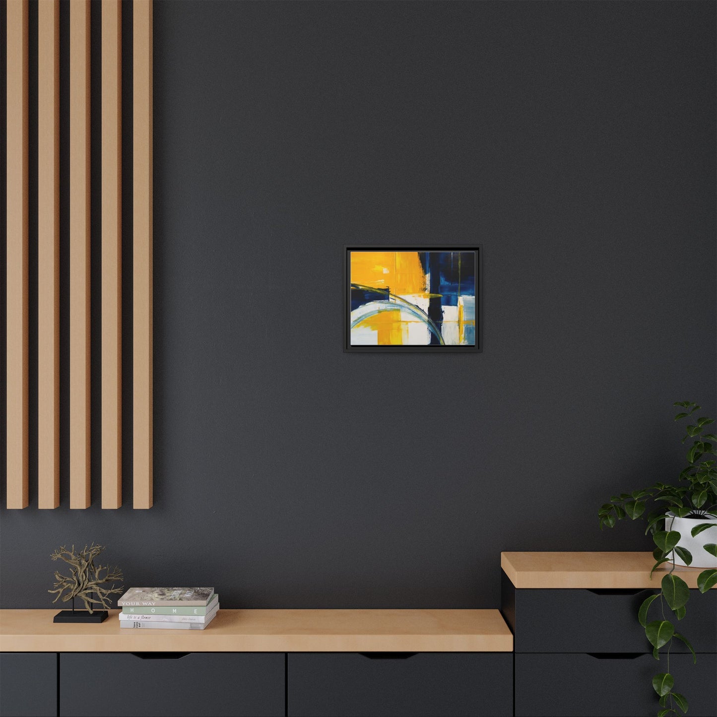 Abstract Yellow & Blue Framed Canvas Wall Art — Modern Matte Canvas Print