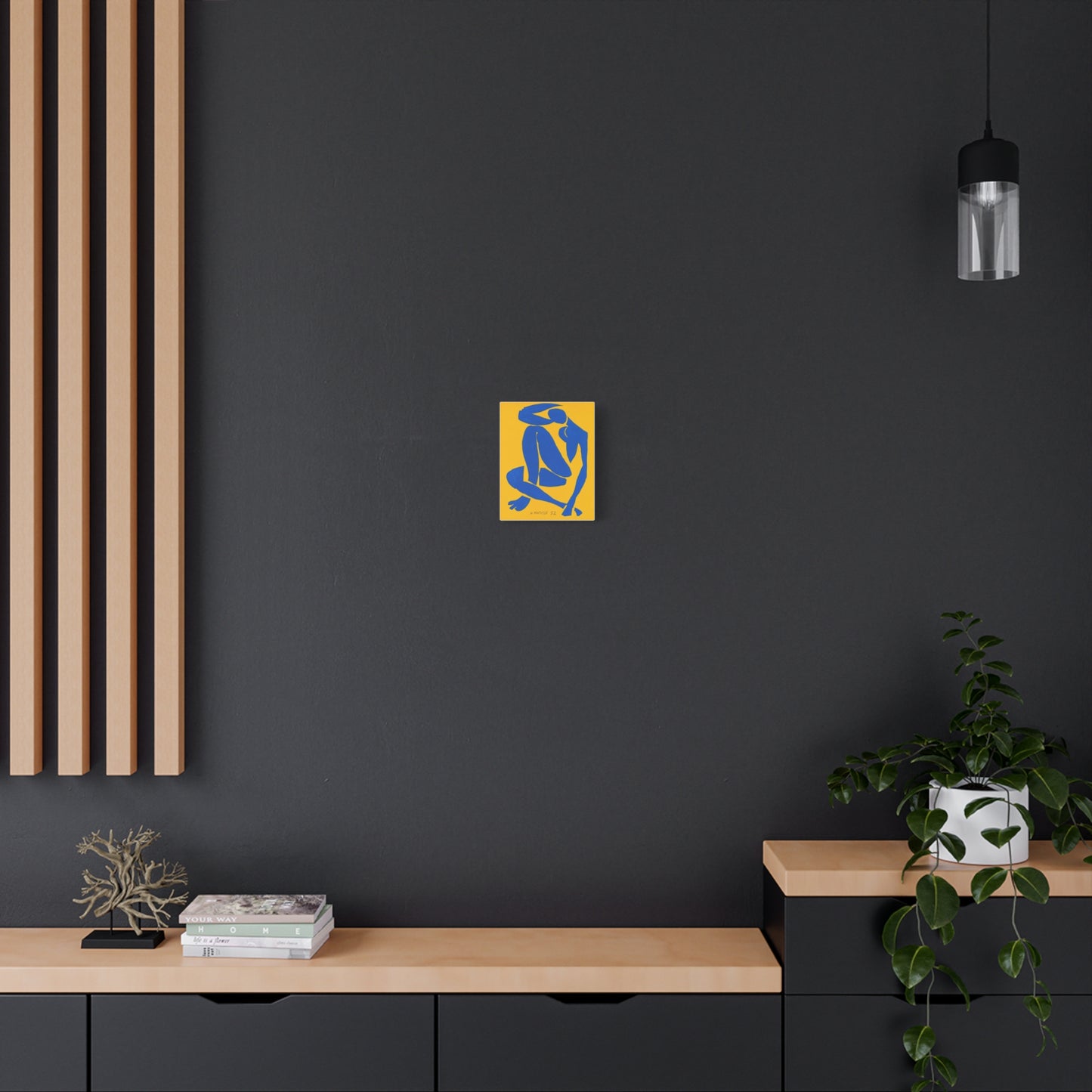 Blue Matisse Nude Silhouette Matte Canvas Print — Modern Yellow Wall Art