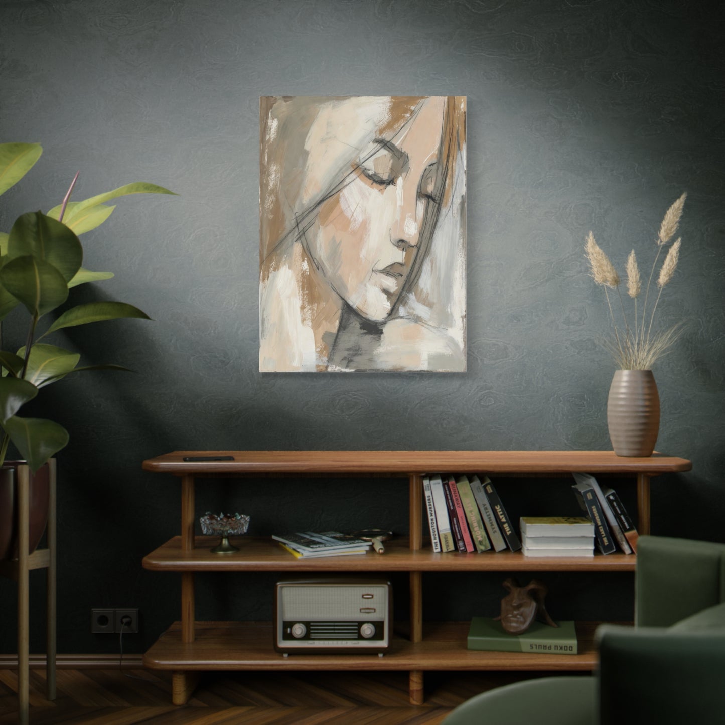 Serene Woman Portrait Matte Canvas Wall Art — Neutral Abstract Face Painting