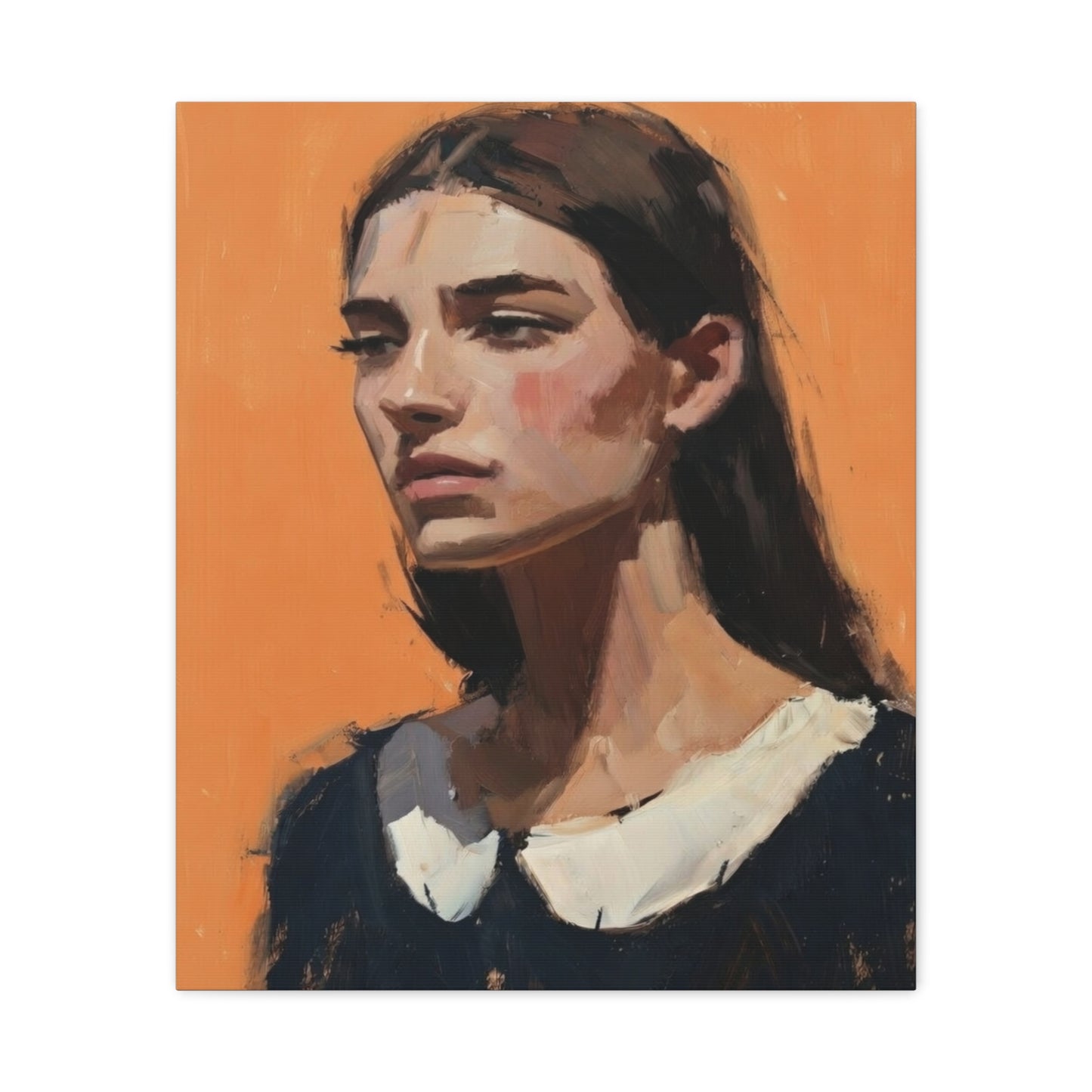 Portrait Canvas Print — Moody Female Figure in Warm Orange
