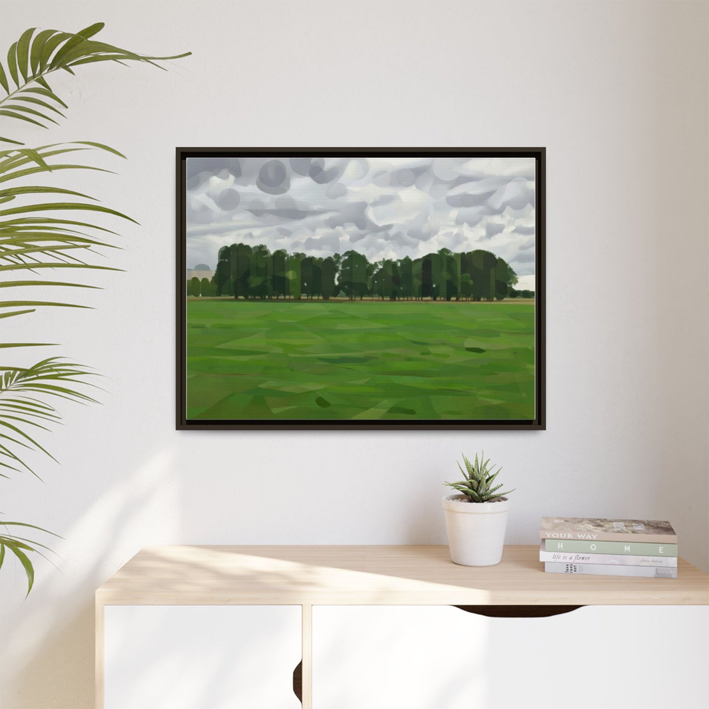 Framed Matte Canvas Print — Minimalist Green Landscape Art