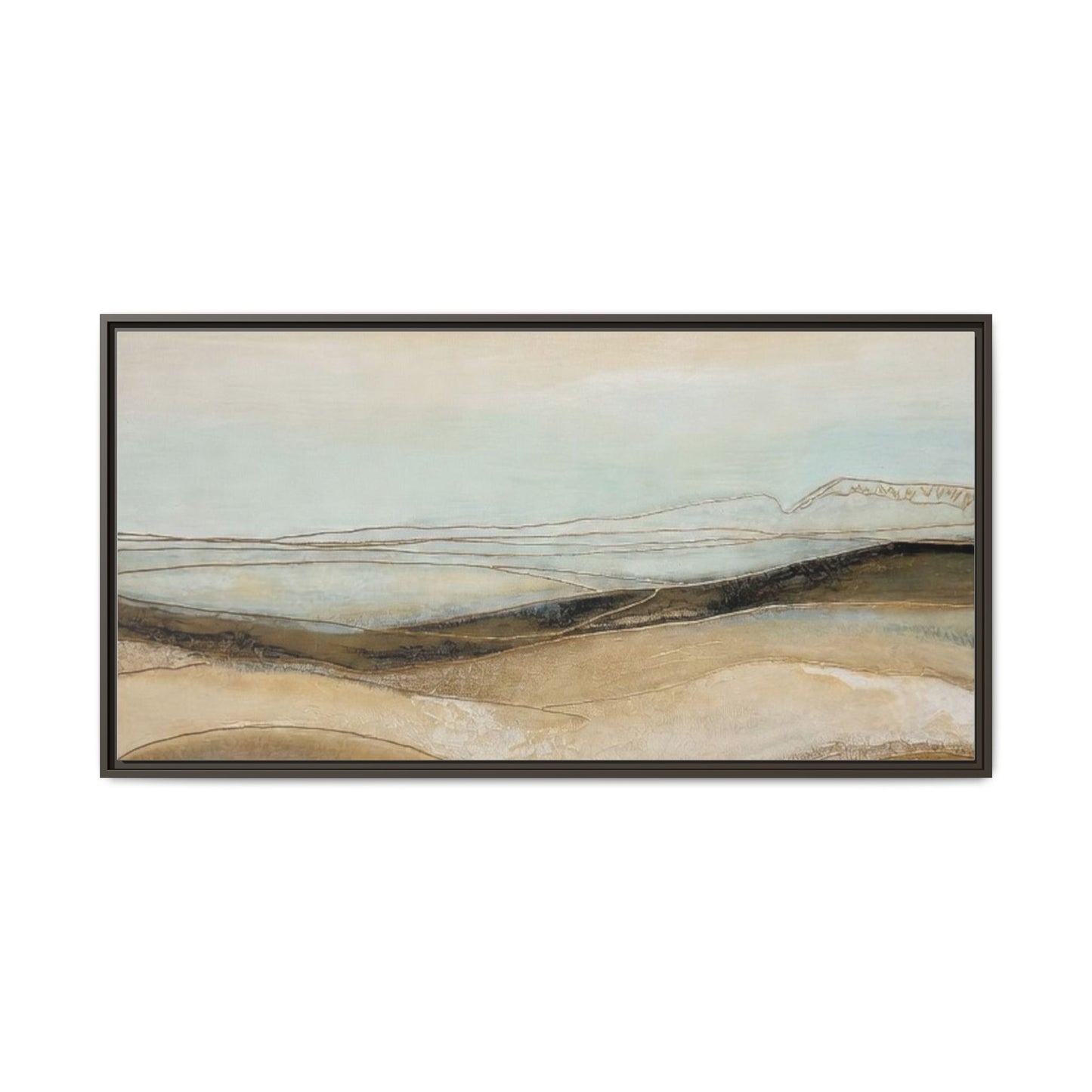 Framed Matte Canvas Wall Art — Neutral Abstract Landscape in Soft Blues & Earth Tones