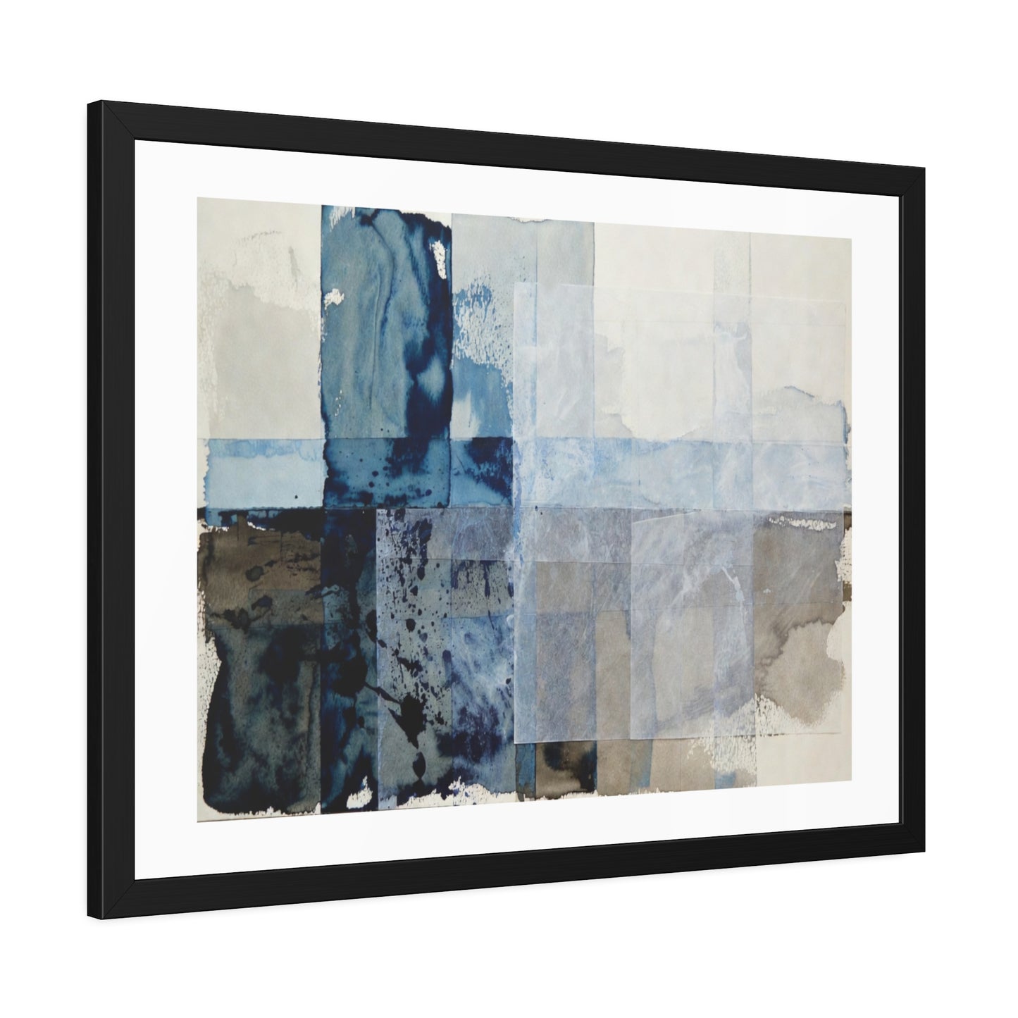 Framed Abstract Blue Watercolor Print — Modern Wall Art Poster