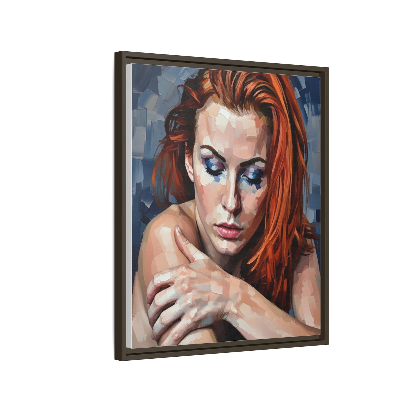 Framed Matte Canvas Art – Contemplative Redhead Portrait