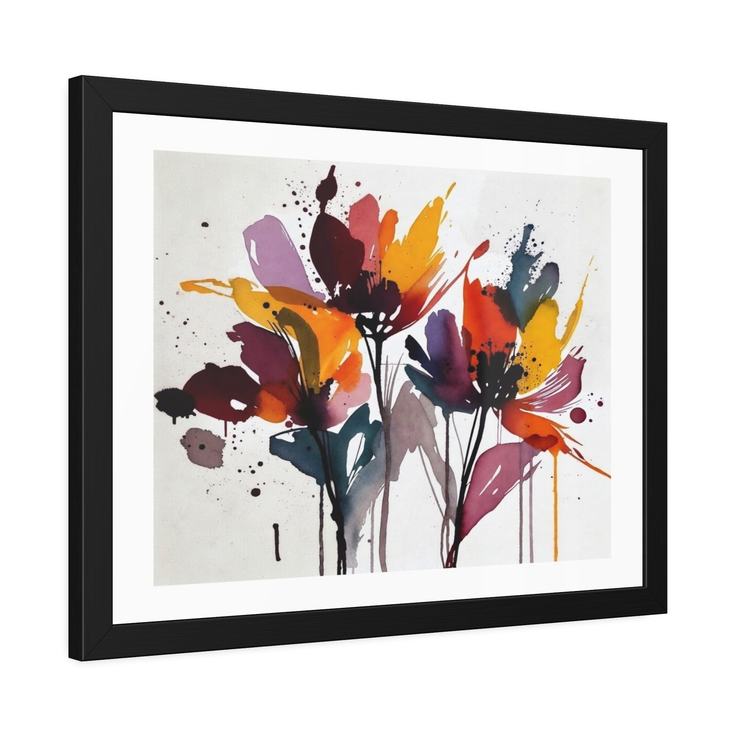 Abstract Watercolor Floral Framed Poster — Colorful Bloom Wall Art