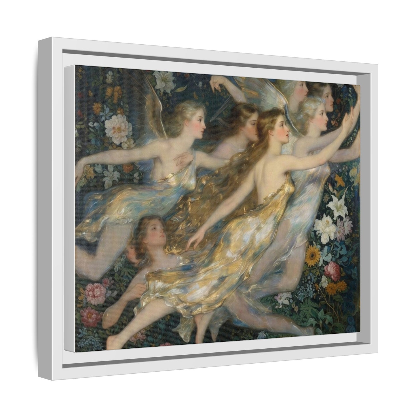 Framed Matte Canvas Wall Art — Vintage Fairies & Floral Painting