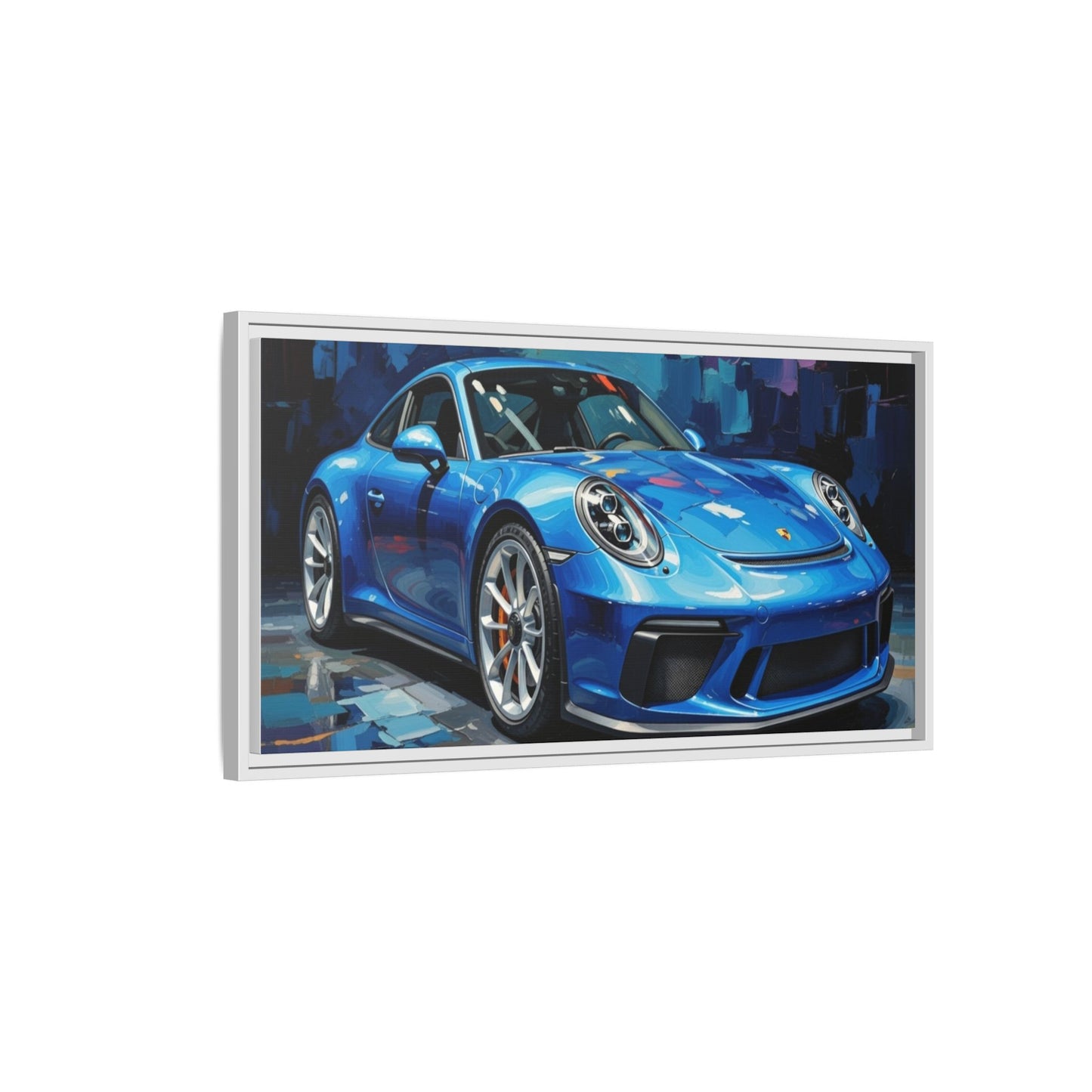 Blue Sports Car Matte Canvas Framed Print — Modern Automotive Wall Art