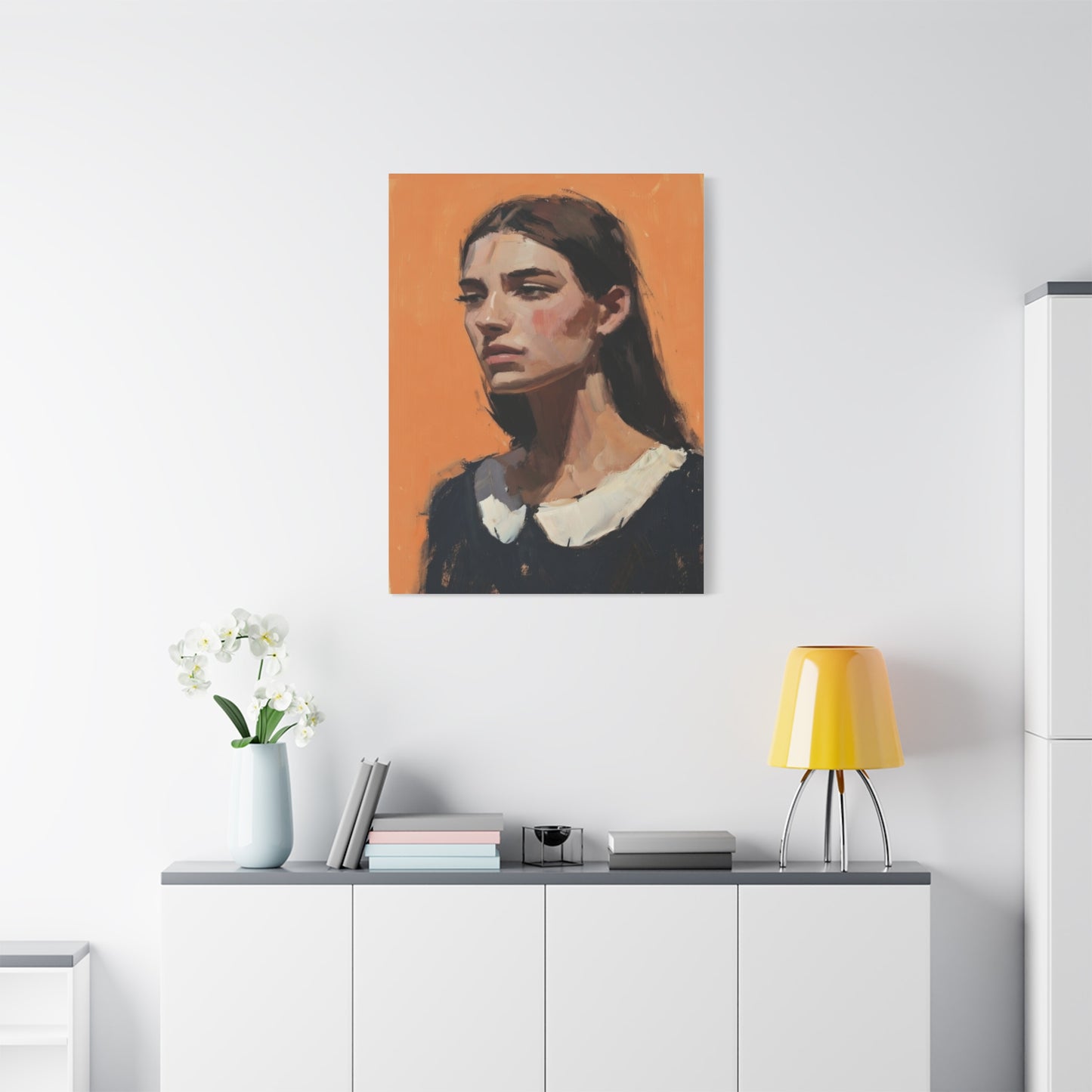 Portrait Canvas Print — Moody Female Figure in Warm Orange