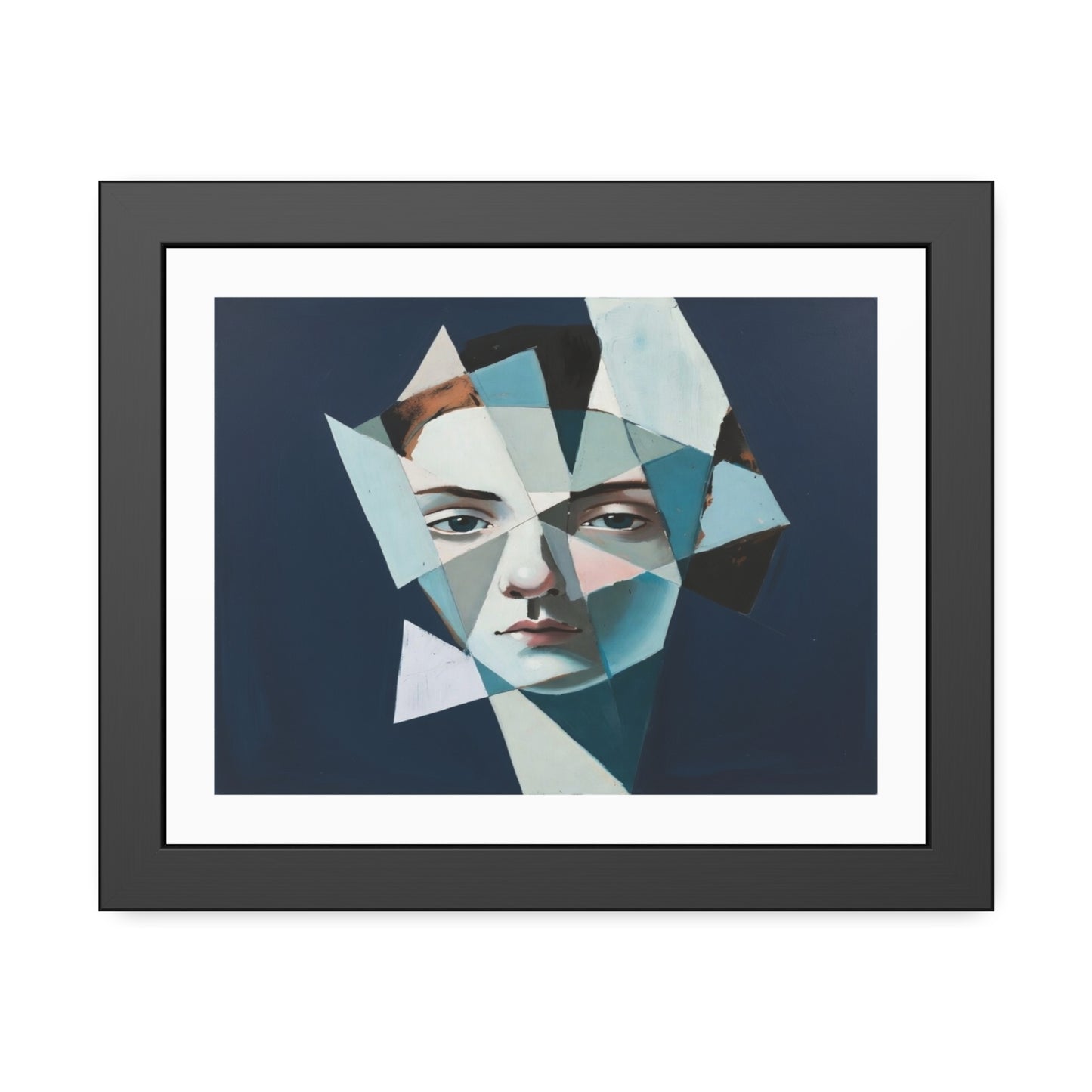 Abstract Geometric Portrait Framed Poster — Modern Blue Art Print