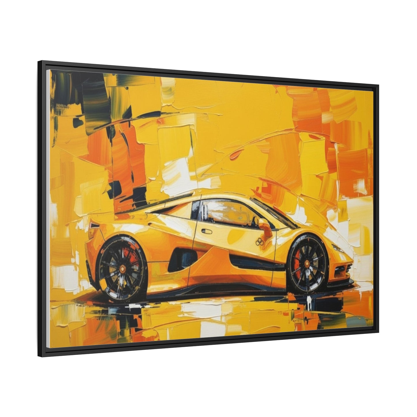 Yellow Sports Car Abstract Matte Canvas Framed Print