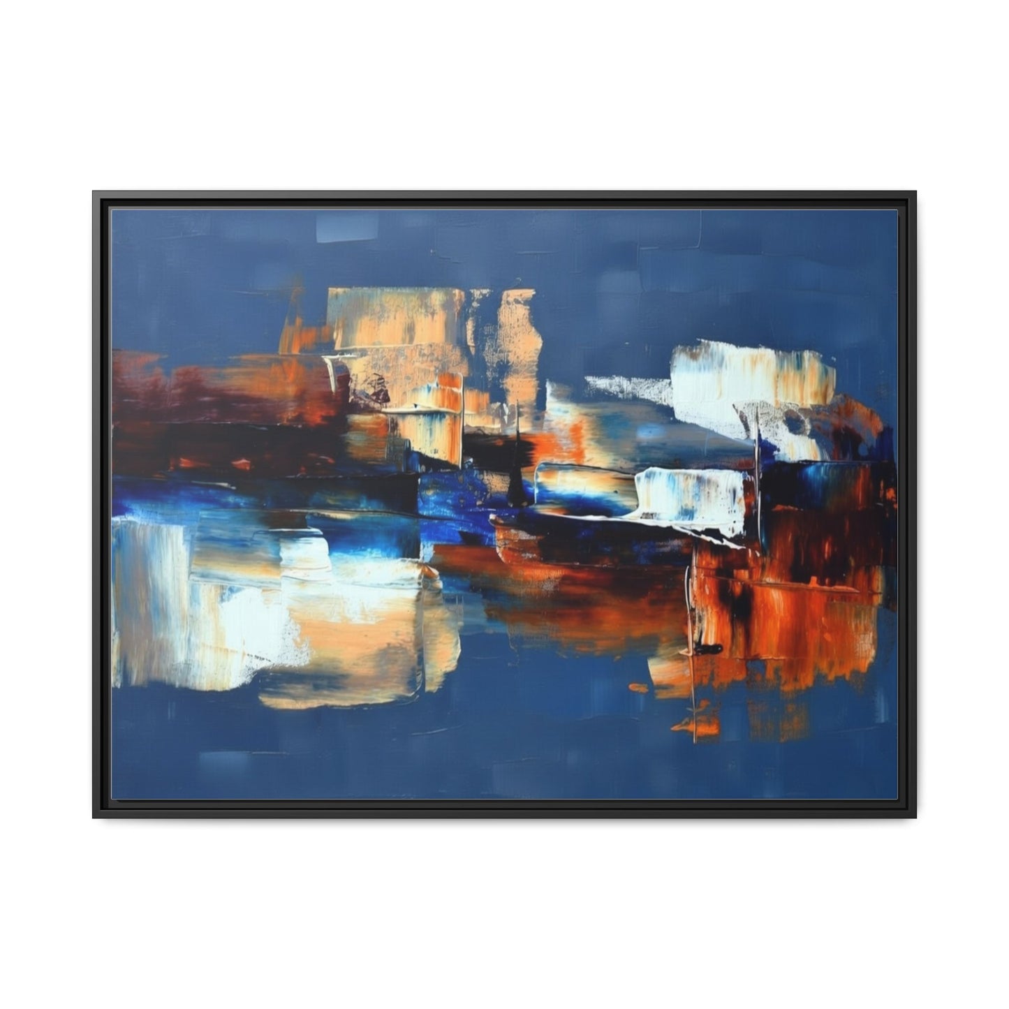 Abstract Blue & Rust Framed Canvas Art — Modern Matte Wall Painting