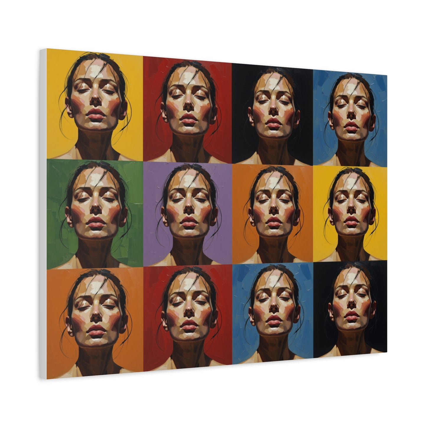 Pop Art Portrait Canvas - Color Grid Stretched Matte Wall Art