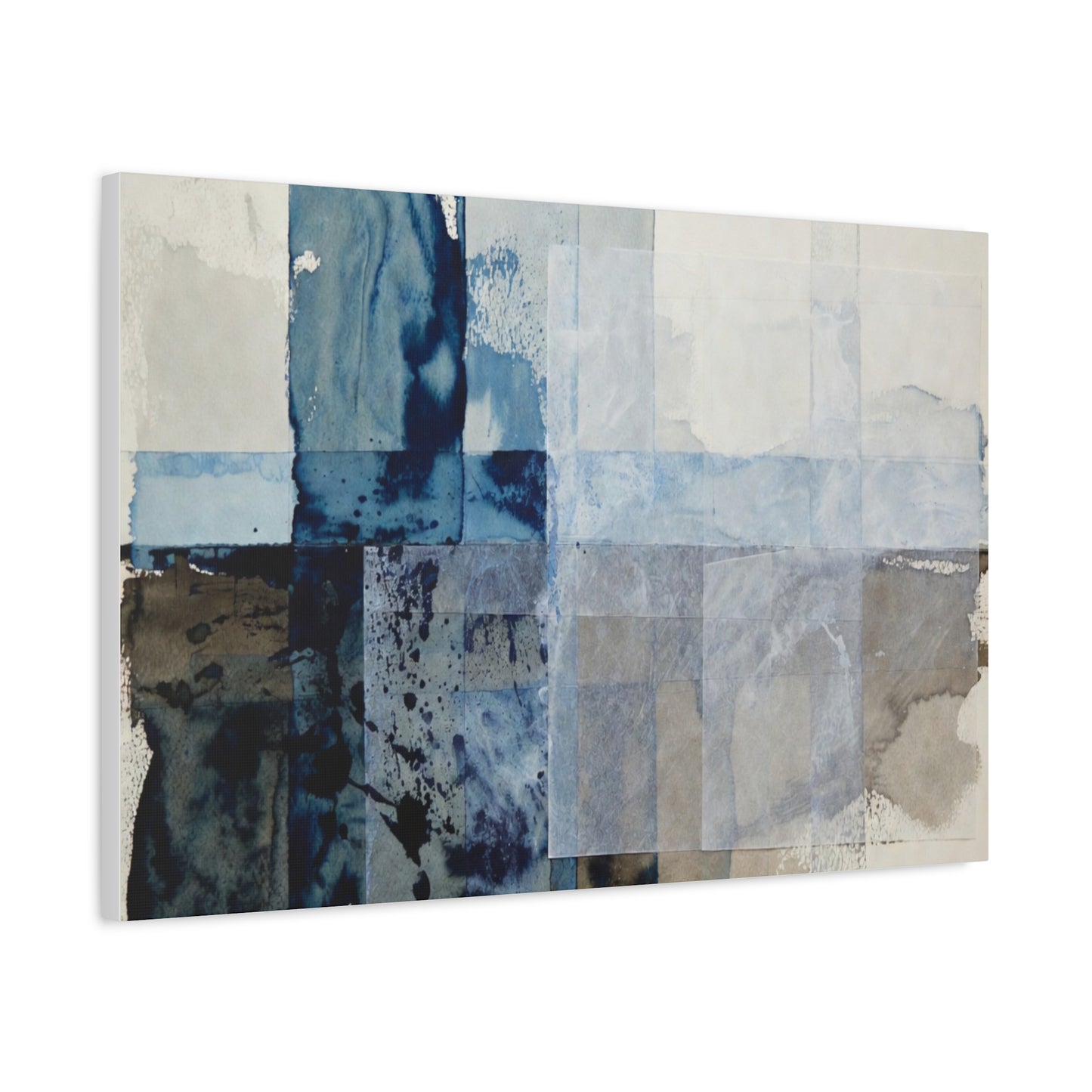 Abstract Blue Geometric Canvas Art — Stretched Matte Wall Decor